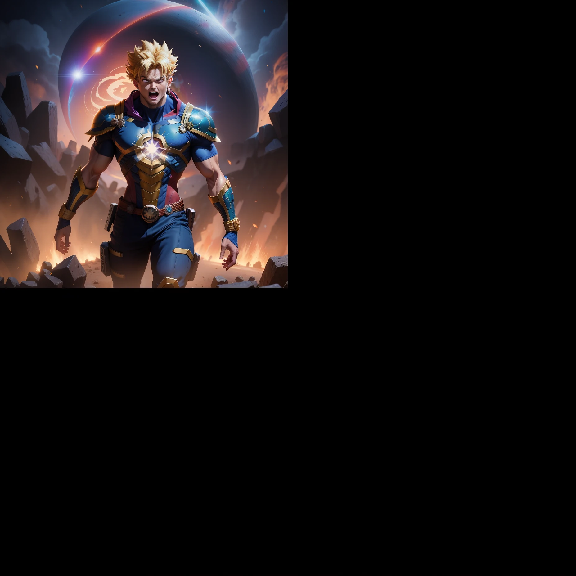 Goku com a manopla do thanos lutando contra o homem aranha
