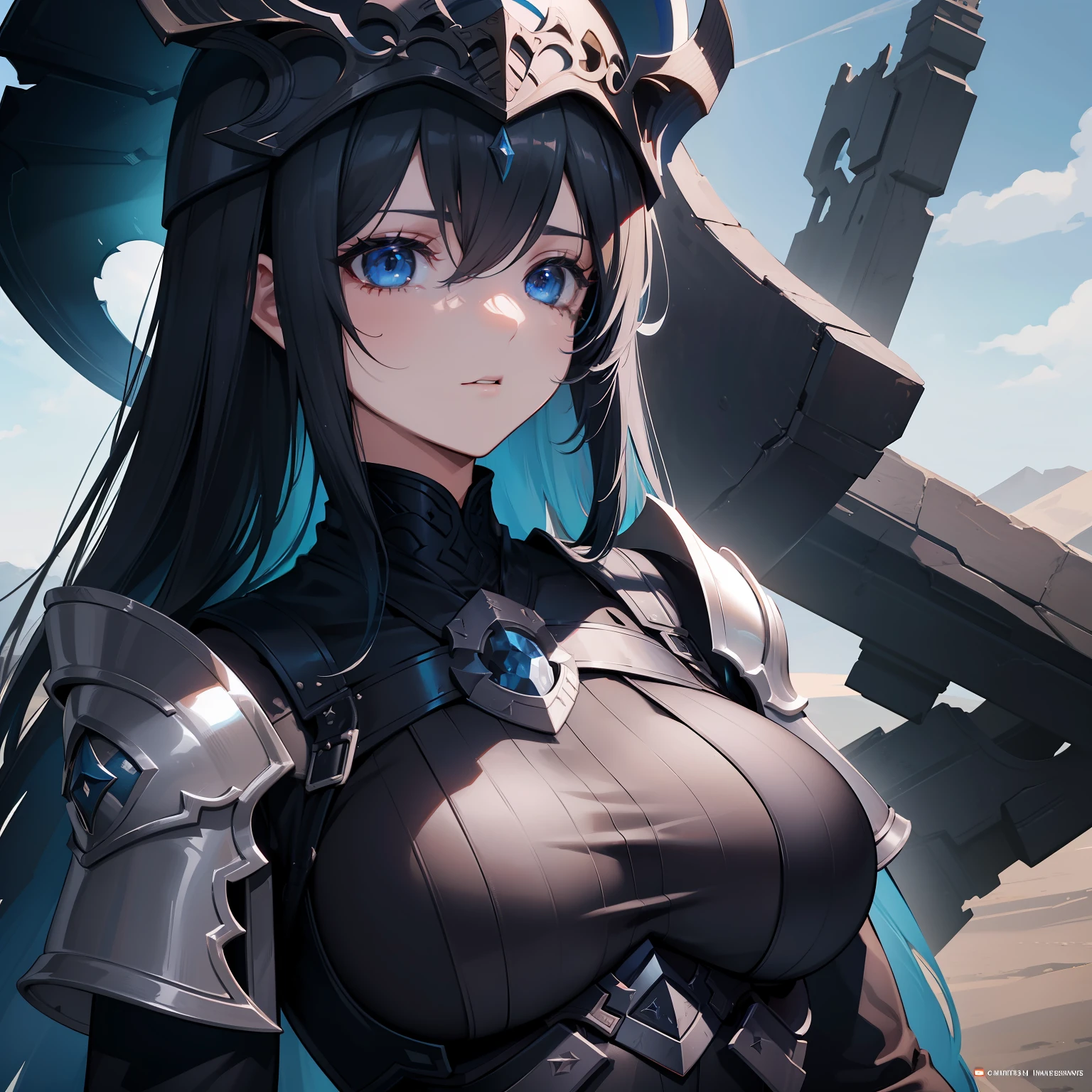 um close up de uma pessoa com capacete e armadura, Cinematic Shadowbringers, cinematic goddess shot, detailed cinematic render, ps5 cinematic screen capture, Elden Ring Cinematic Lighting, detailed cinematic shot, Cinematic Broken Sky, very detailed cinematic, unreal engine render + uma deusa, in-game cinematic, cinematic goddess close shot, highly detailed cinematic