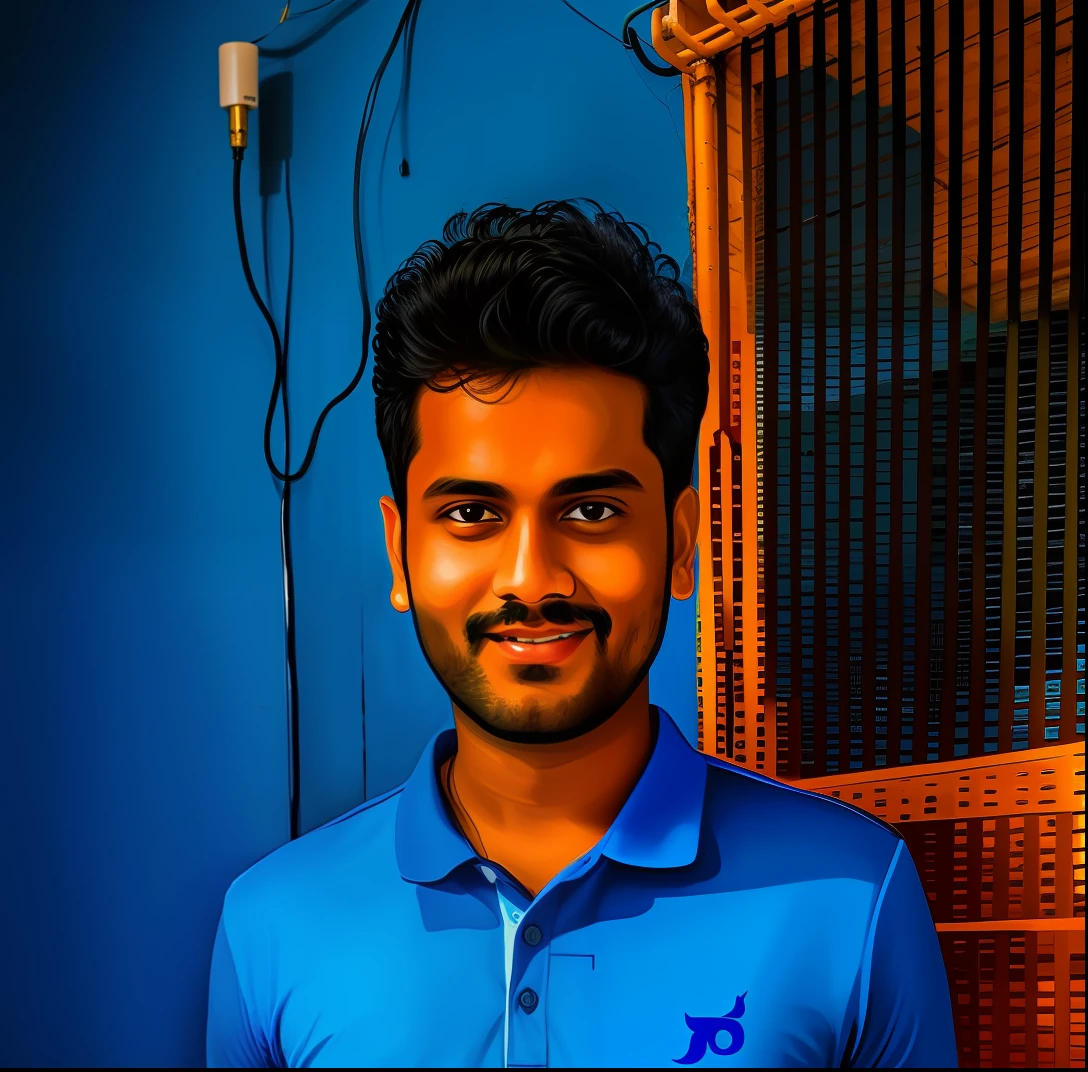 there is a man standing in a room with a blue shirt, jayison devadas, vinayak, professional profile picture, portait photo profile picture, headshot profile picture, profile image, profile pic, portrait mode photo, by Max Dauthendey, jayison devadas style, avatar image, profile picture, reddit post, avatar for website, facebook post