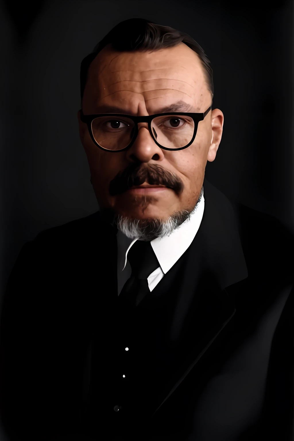 Homem com barba e bigode de terno, usando oculos, Retrato promocional, inspirado em Yousuf Karsh, Estilo Taras Shevchenko, epic and elegant portrait, inspirado em Wladyslaw Strzeminski, inspired by Paweł Kluza,