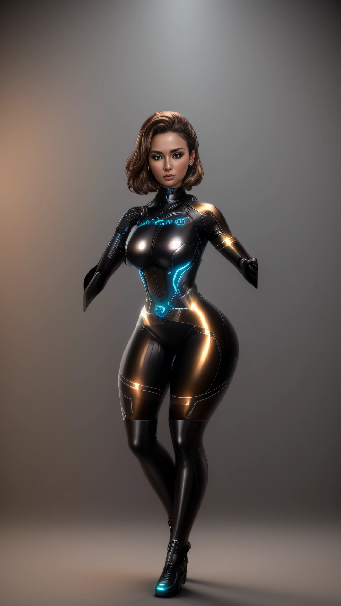 um close up de uma mulher branca em um terno preto com uma luz verde, cybernetic suit, cybernetic suit, metallic bronze skin, 3 d render arte do caractere 8 k, diverse cybersuits, Terno Escuro Cybernetic Suits, Jet - Pele branca, olhos azuis arte oficial do personagem, protagonista feminina, sci fi female character, sci - personagem de fi