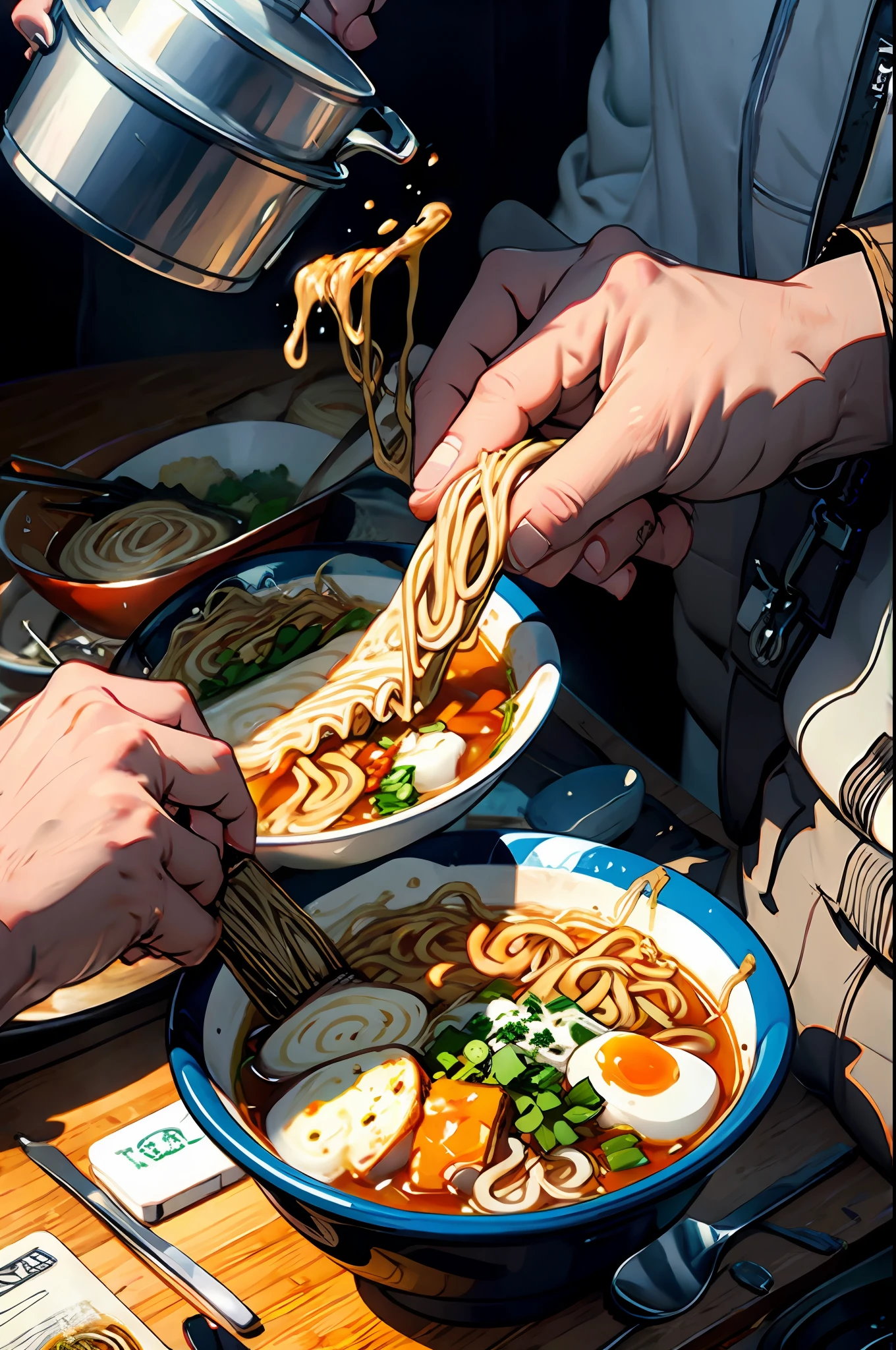 eating ramen noodles,