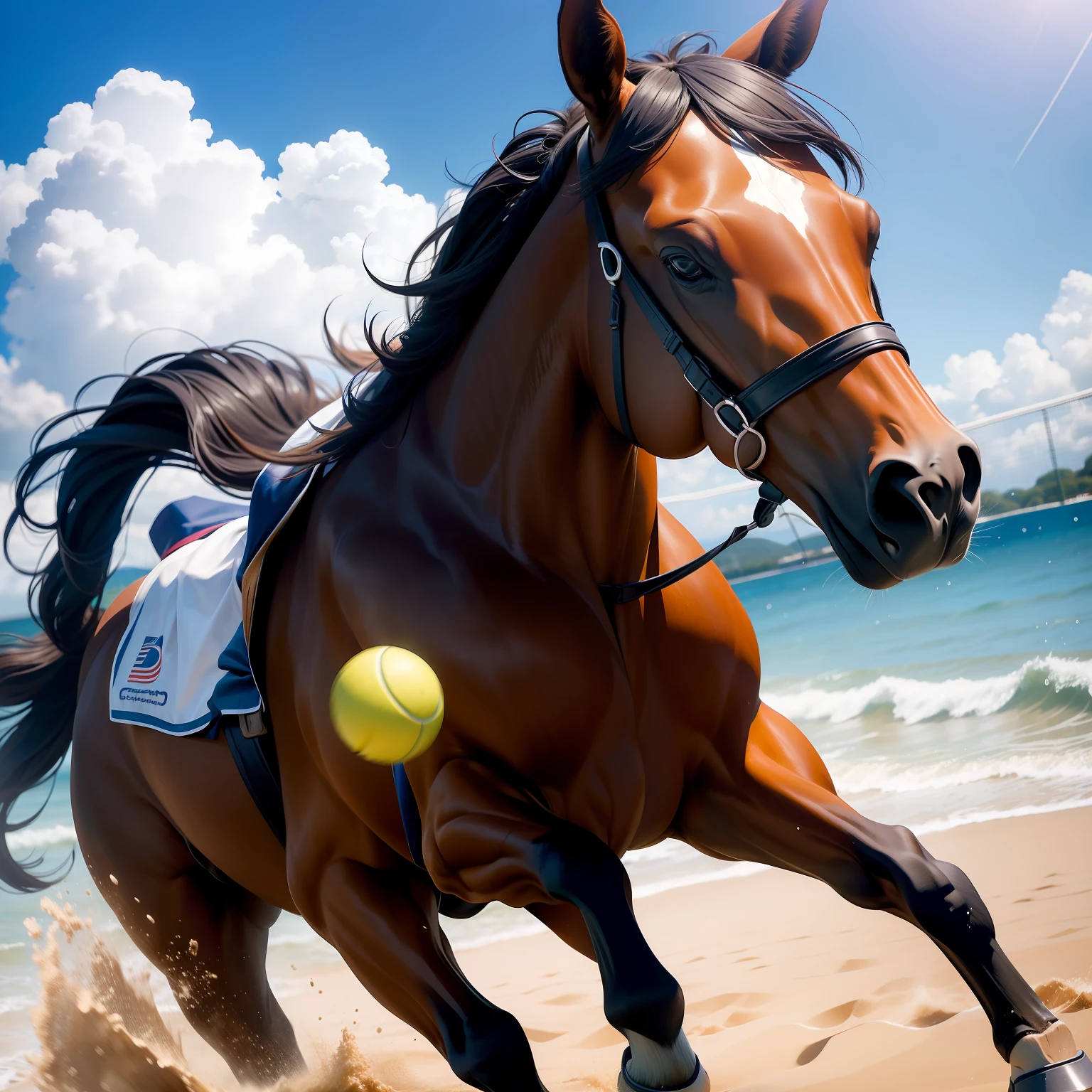 Close-up de 1 werehorse jogando beach tennis