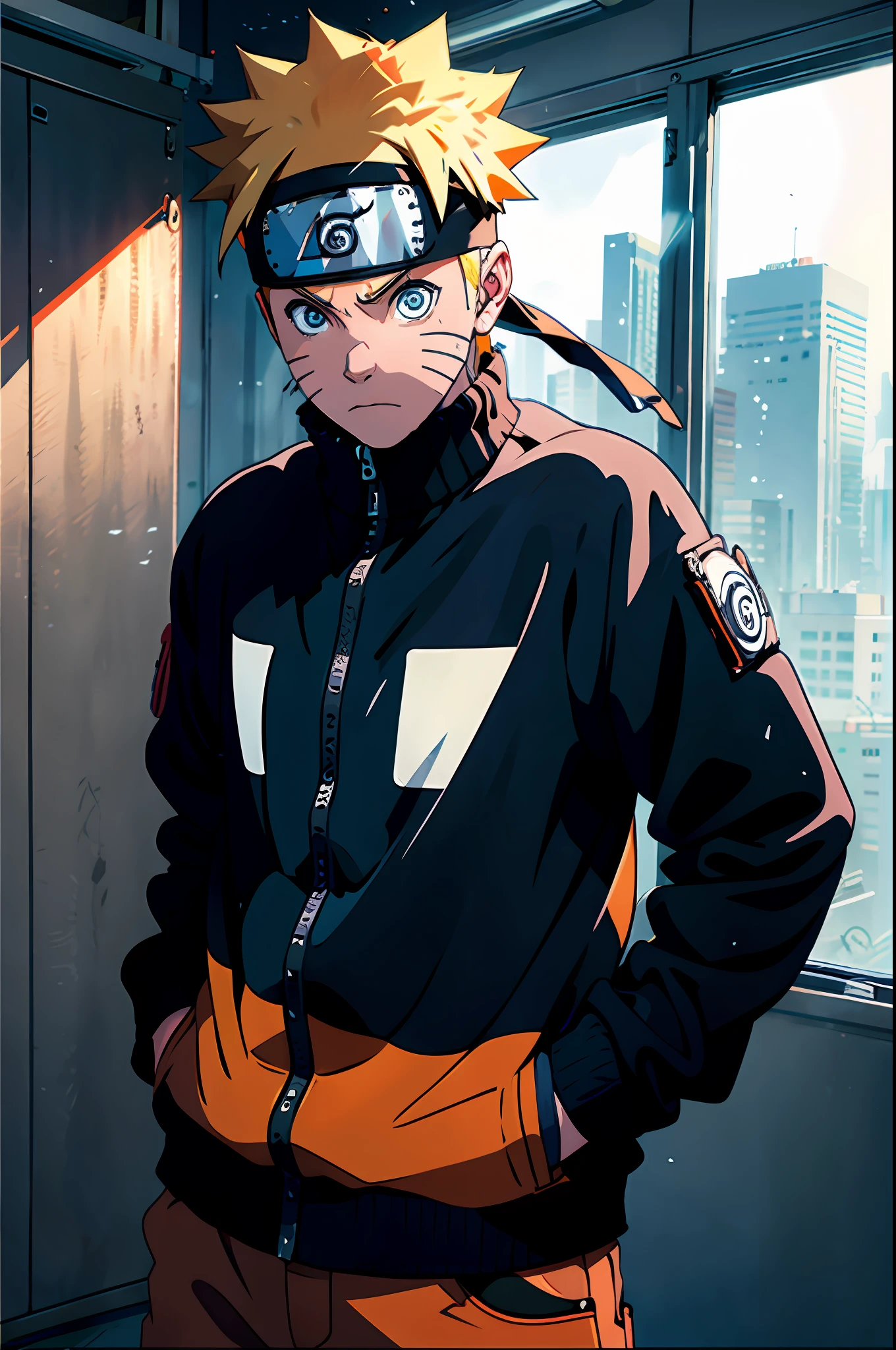 Naruto,Hinata Hinata,Off-white eyes,The shirt,office room,Black color hair,《Naruto》role,Put your hands in your pockets