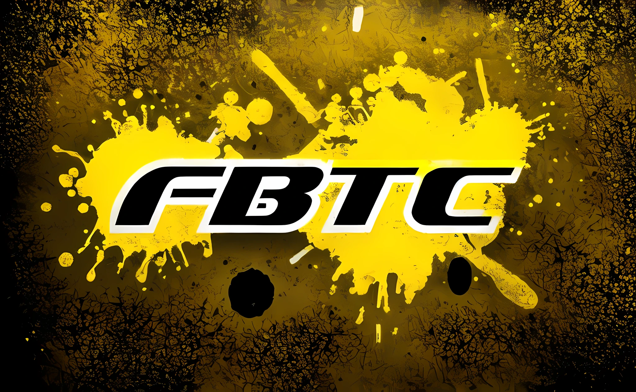 um close up de um logotipo amarelo e preto com respingos de tinta, Foto de quadro completo, etc, Cor plana em negrito, header with logo, Fit construction, foundry vtt, vista ampla, Fanart, Cores preto e amarelo, Banner, fundo do telefone, fundo fibanci, desktop background, esquema de cores preto e amarelo, FBTC, Epic axes, papel de parede do telefone
