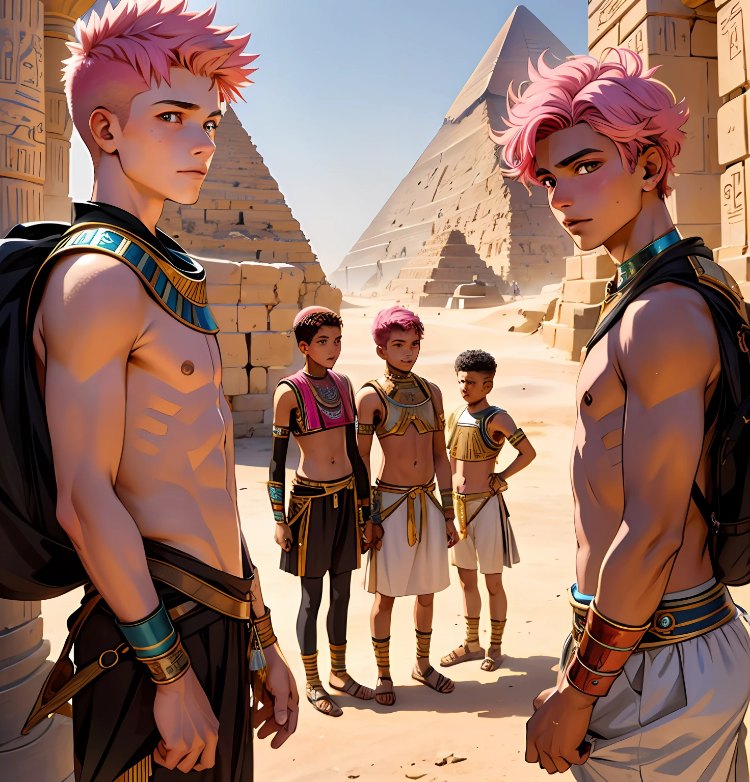 Several -yeld boin a fist in Egypt A 15-year-o both pihair is a man who has honey-colored eyes at the bottom of ancient Egypt you can see the pyramids