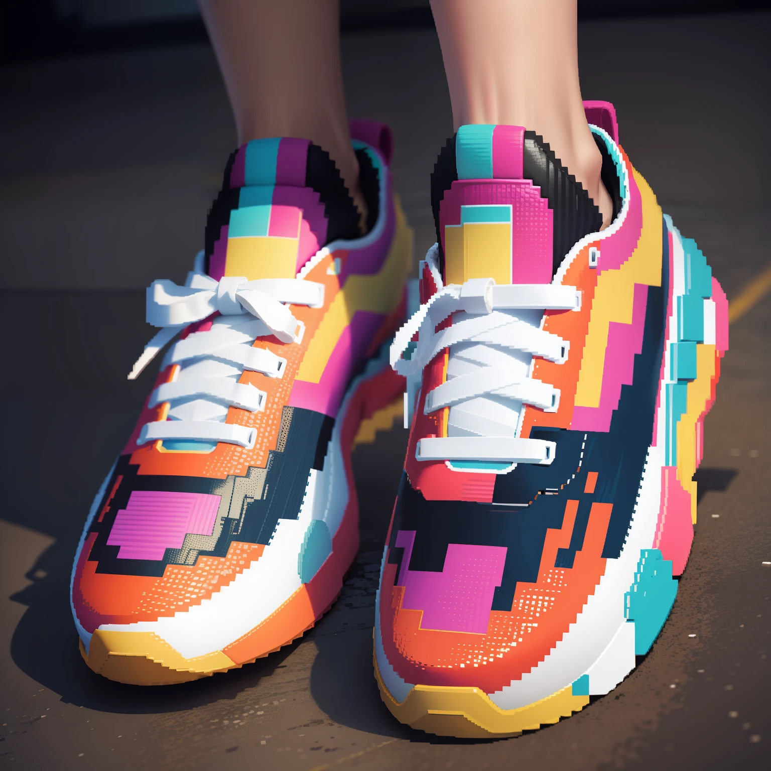 Colorful sneakers with pixel art