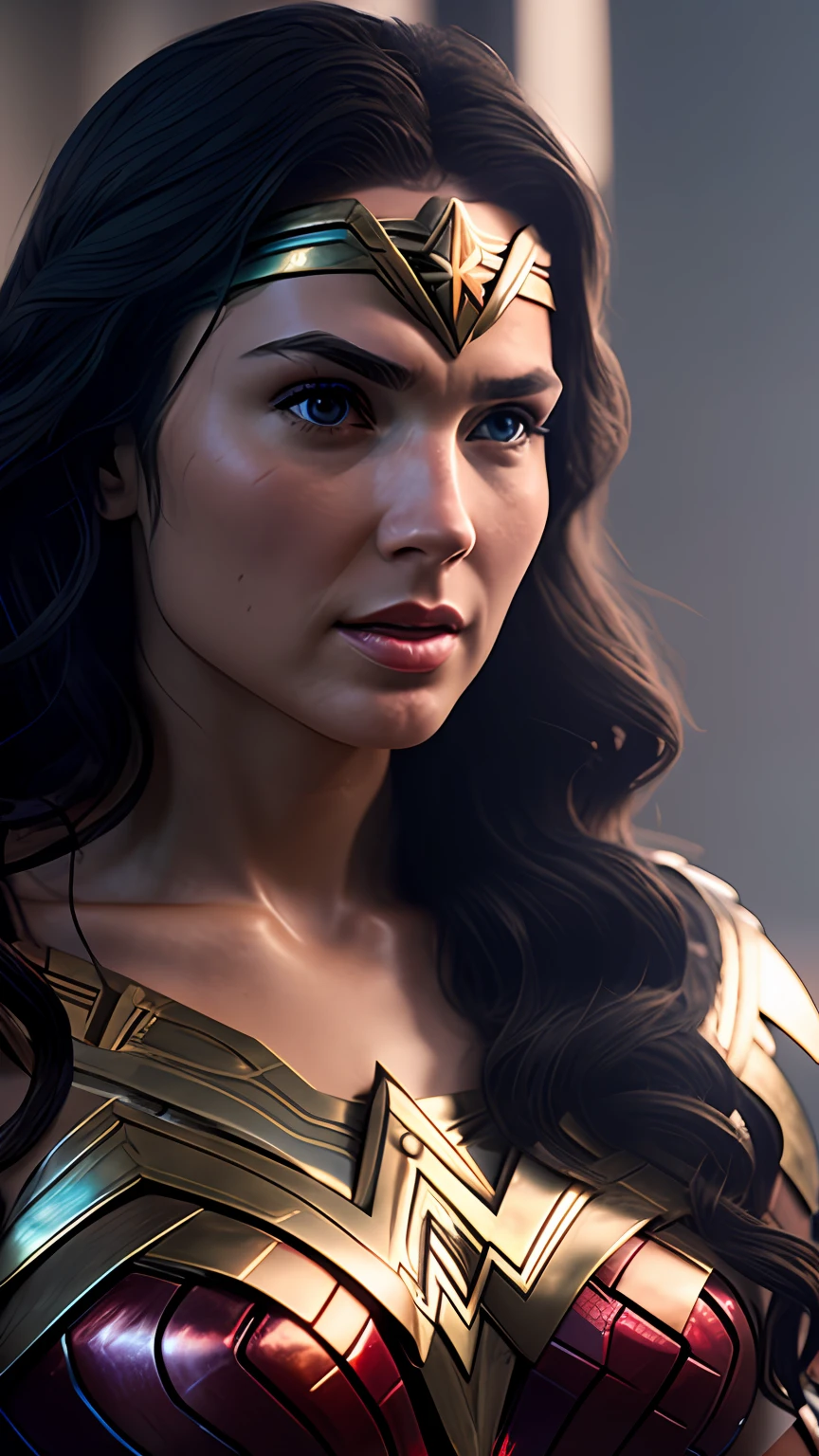 wonder woman, red and blue armor, photography, soft lighting, soft details, octane, artstation trending, ultra high detail, ultra realistic, cinematic,16k