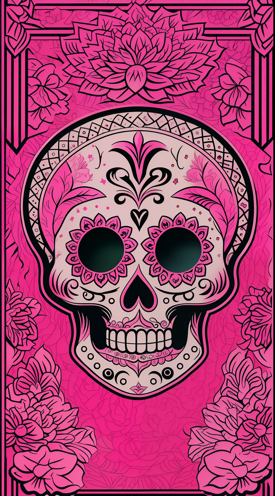 Flyer estilo cultura mexicana dia de muertos colores morados plateados rosa pastel