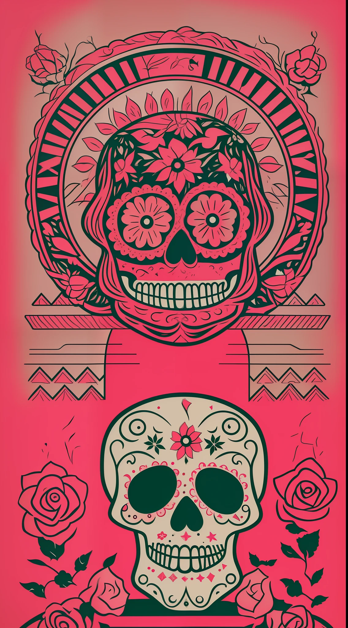 Flyer estilo cultura mexicana dia de muertos colores morados plateados rosa pastel