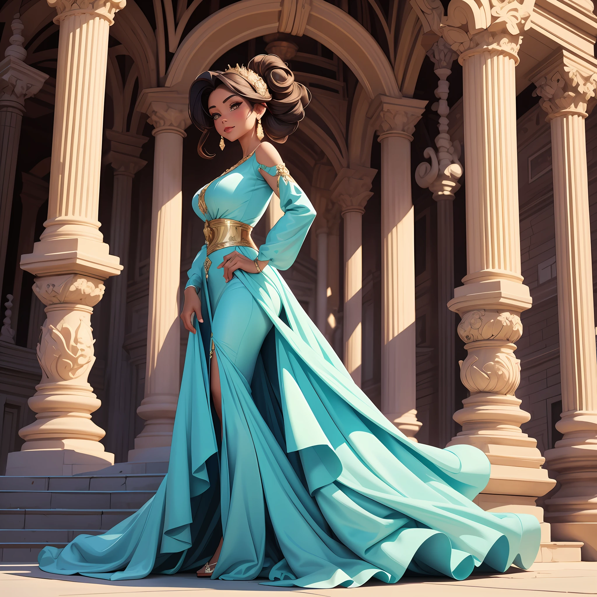 Ancestral Homage Formal Gown, best quality, masterpiece, in cartoon art style