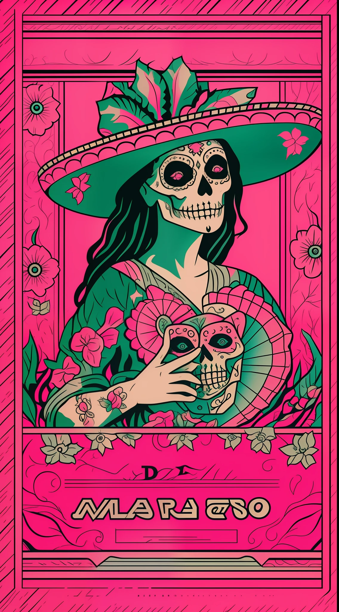 Flyer estilo cultura mexicana dia de muertos colores morados plateados azules pastel