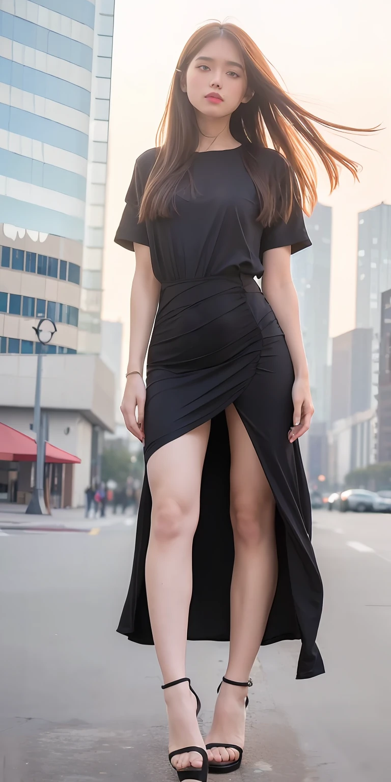 mix4, 20d, solo, long_hair, shirt, dress, high_heels,full_body, look_at_viewer, (8k, RAW photo, best quality, masterpiece:1.2), (realistic, photo-realistic:1.37), professional lighting, photon mapping, radiosity, physically-based rendering,