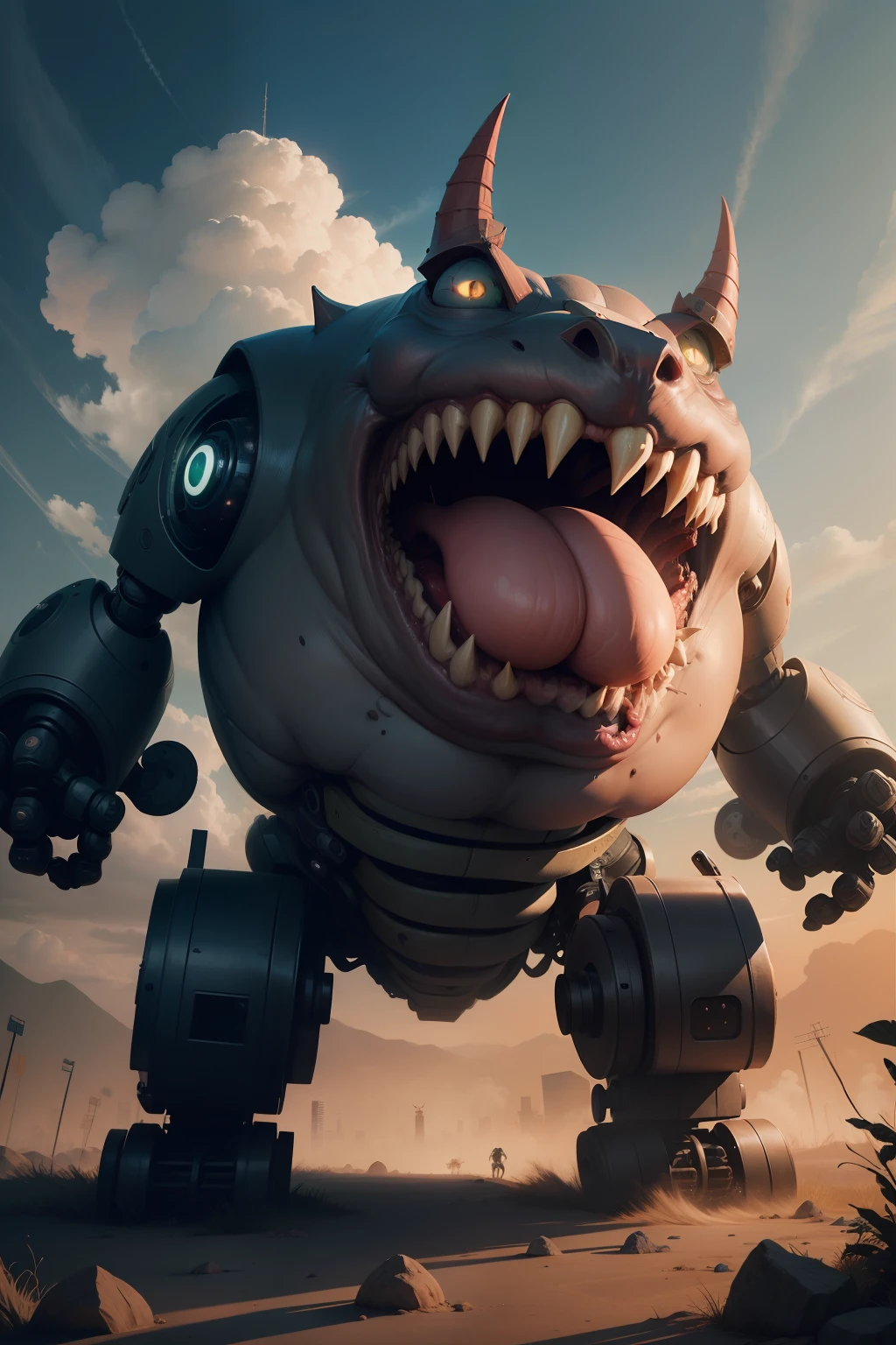 monstro zumbie com partes roboticas