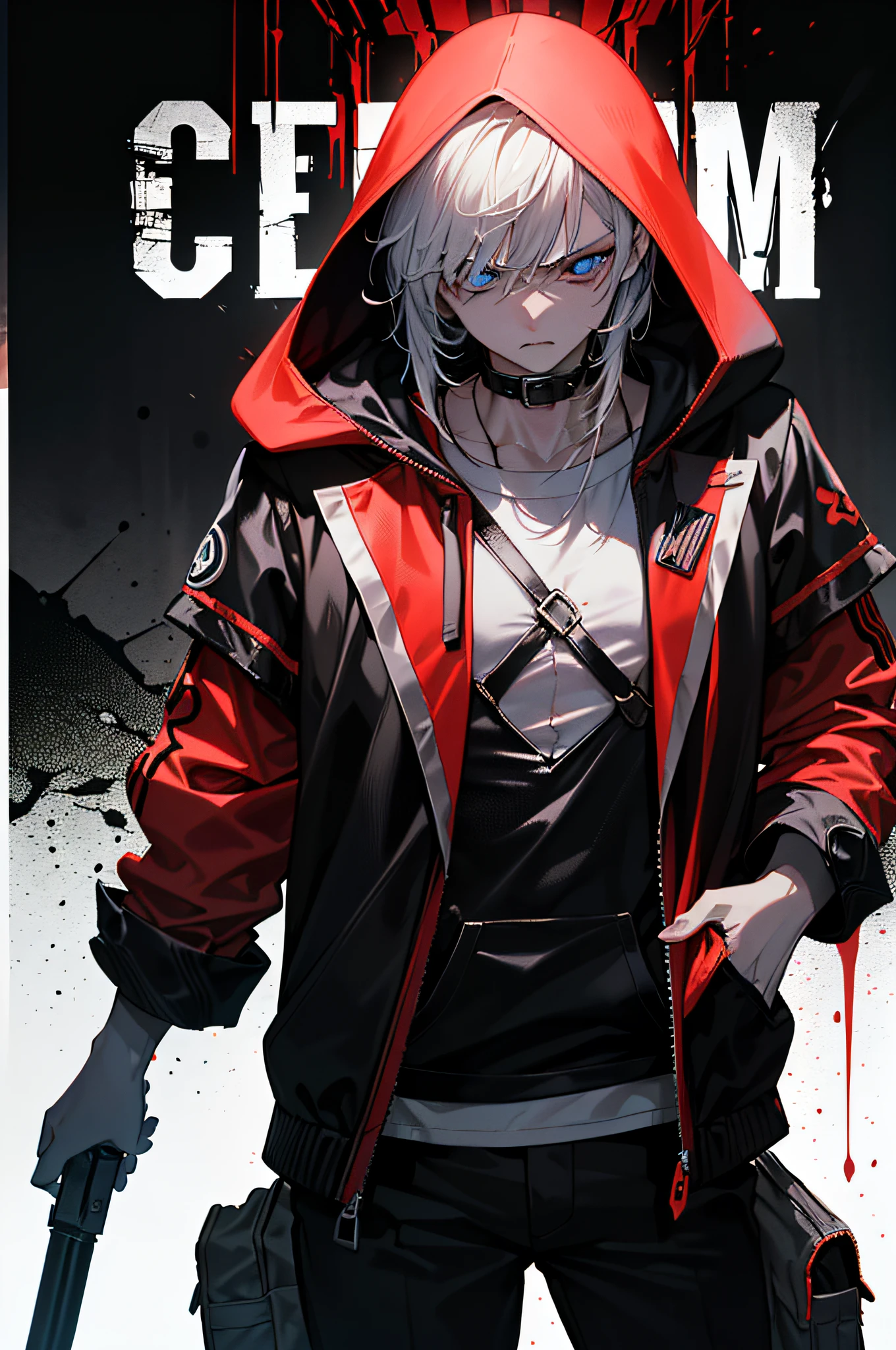 ((((dramatic))), (((gritty))), (((intense))) film poster featuring a young man as the central character. He stands confidently in the center of the poster, wearing a stylish hoodie outfit, with a determined expression on his face. The background is dark and gritty, with a sense of danger and intensity. The text is bold and attention-grabbing, with a catchy tagline that adds to the overall feeling of drama and excitement. The color palette is mainly dark with splashes of vibrant colors, giving the poster a dynamic and visually striking appearance,tachi-e