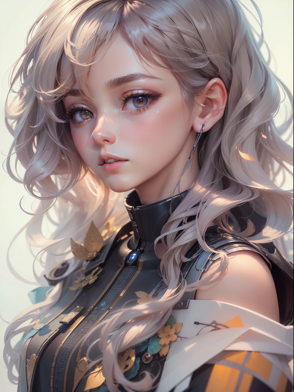 (((masterpiece)))、(((top-quality)))、((ultra-definition))、(High Definition CG Illustration)、((extremely delicate and beautiful))、Cyber City、Cinematic Light、Girl with a sheared hairstyle、unconventional、2080s、animesque、girl with、trending on artstationh、Rachel Walker、