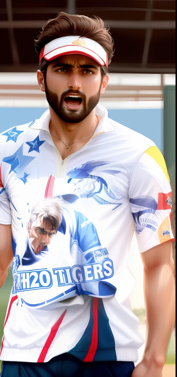 change background of this image, Sports suit, Playing cricket, shouting, agresive cricketer,