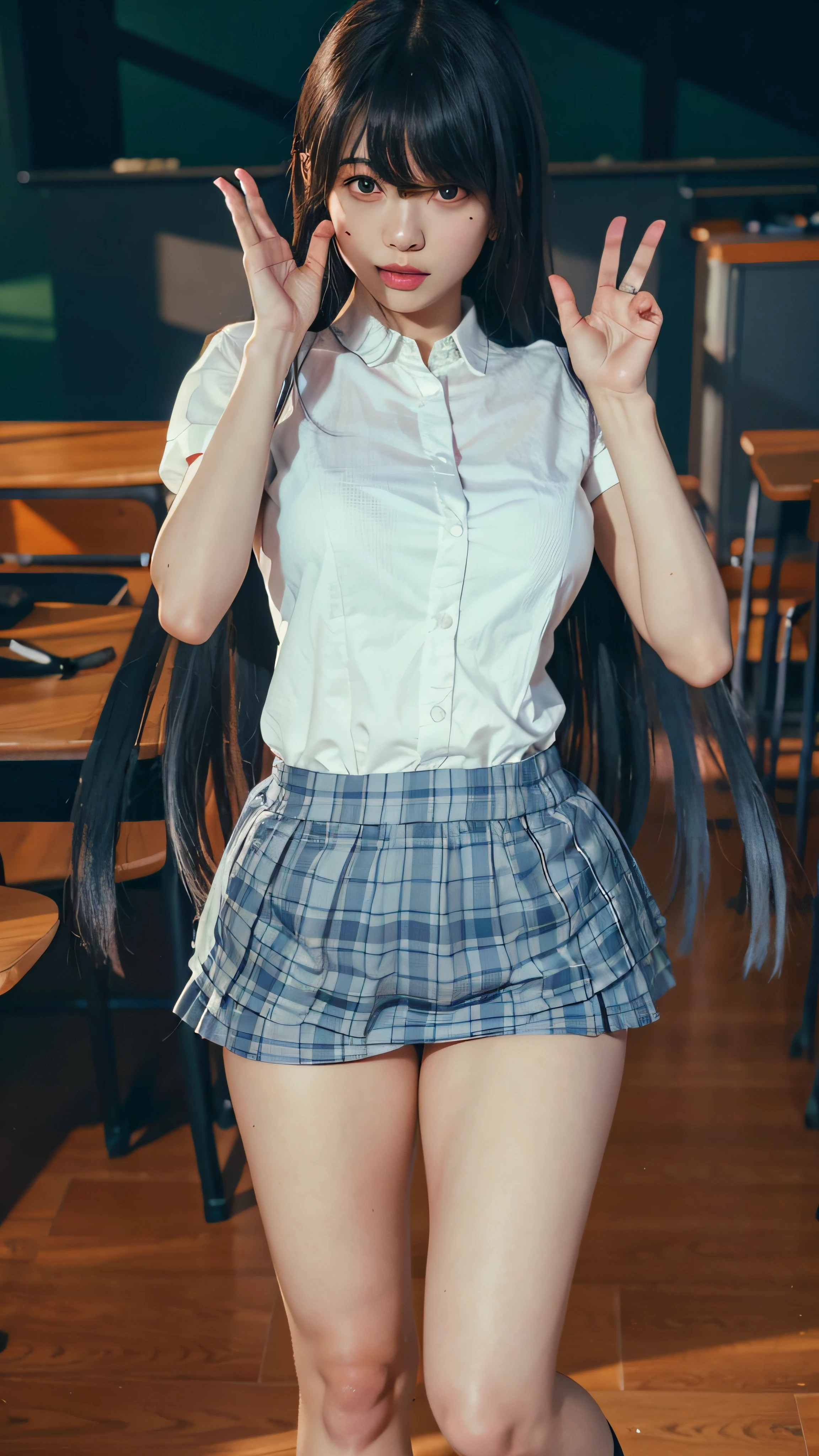 Garota de anime em um uniforme escolar posando para uma foto, aluna hiperrealista, Estudante realista, uma aluna hiperrealista, Estudante bonito, menina da escola, photorealistic anime girl rendering, Cyber Escola Menina, render de uma menina anime 3d bonito, [ Fotorrealismo 4K ]!!, [ Fotorrealismo 4K ]!!!, Uniforme escolar da menina japonesa, Motor irreal : : maquiagem, Retrato de Jinx de Arcane, menina atraente,  gatinha, gatinha jovem bonita,  com o rosto muito detalhado,