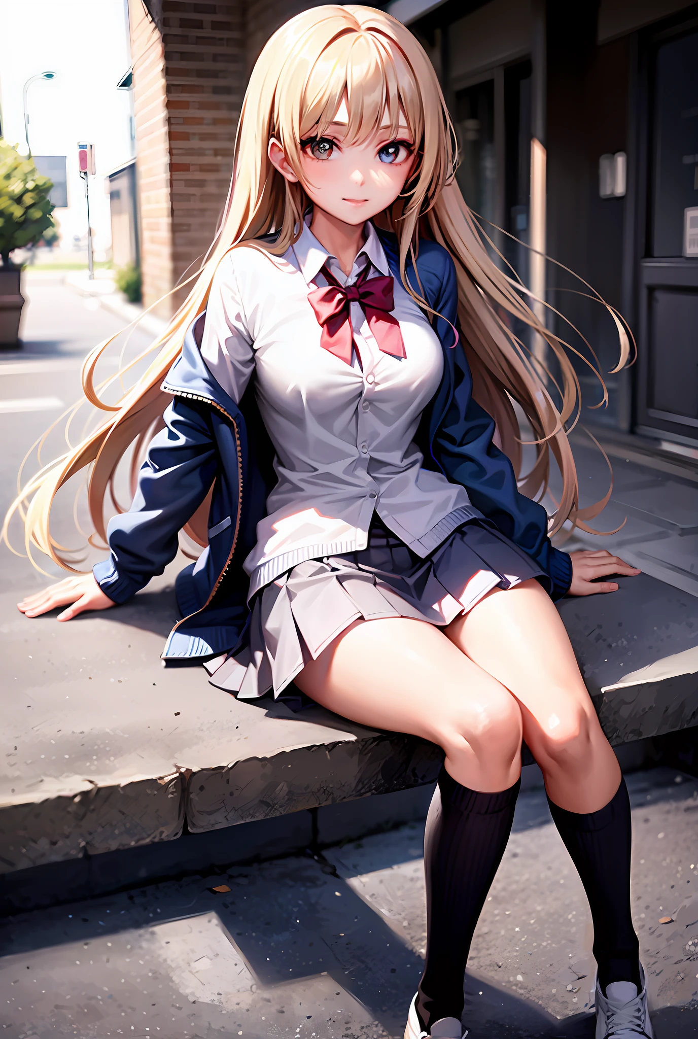 realisticlying,female high-school student,a miniskirt,knee high socks、Fashionable、Beautie、