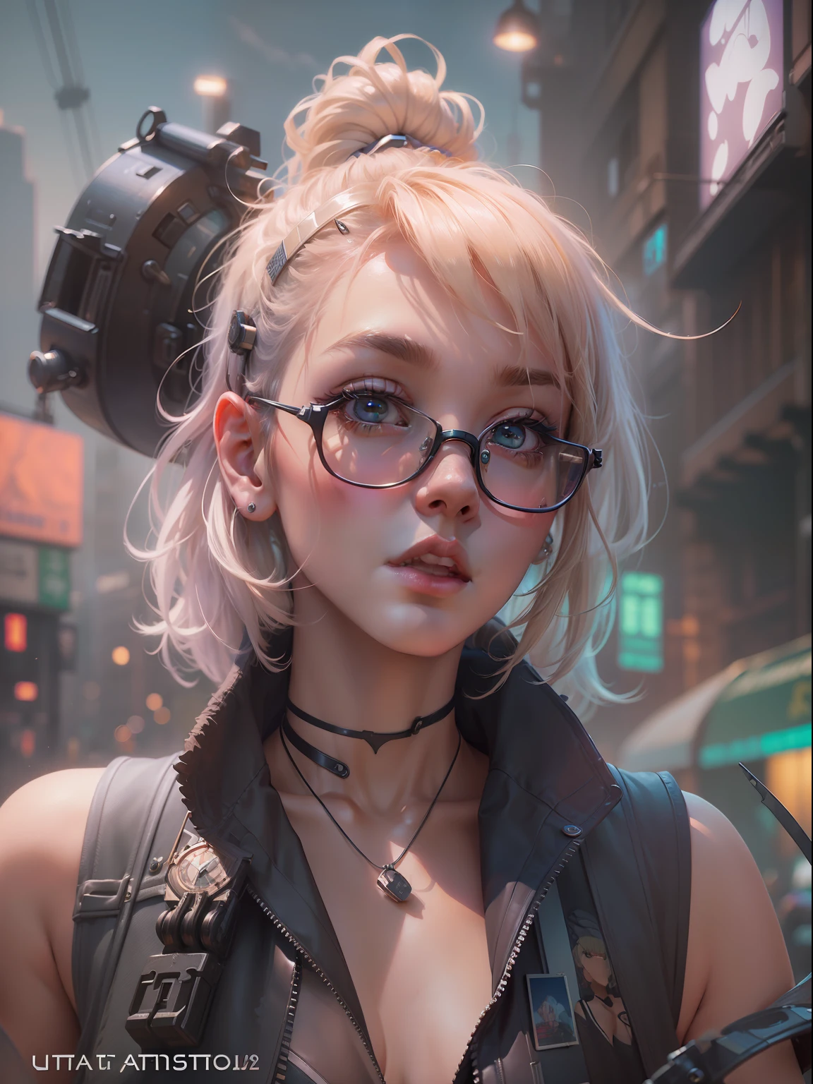 (((masterpiece)))、(((top-quality)))、((ultra-definition))、(High Definition CG Illustration)、((extremely delicate and beautiful))、Cyber City、Cinematic Light、Girl with a sheared hairstyle、unconventional、Tank Girl、2080s、animesque、girl with、trending on artstationh、Rachel Walker、