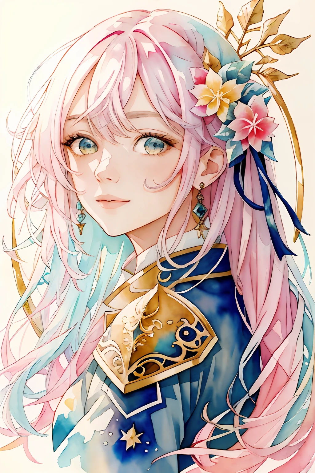 (highres, best quality:1.2), radiance, soft contours, beautiful drawing, upper body, concept art, detailed background, bright colors,
1girl, (8k, best quality, masterpiece:1.2),(best quality:1.0), (ultra highres:1.0), watercolor, portrait of a girl, the most beautiful in the world, (medieval armor), metal reflections, by agnes cecile, half body portrait, extremely luminous bright design, pastel colors, (ink:1.3), winter lights, traditional media, watercolor \(medium\), watercolor background