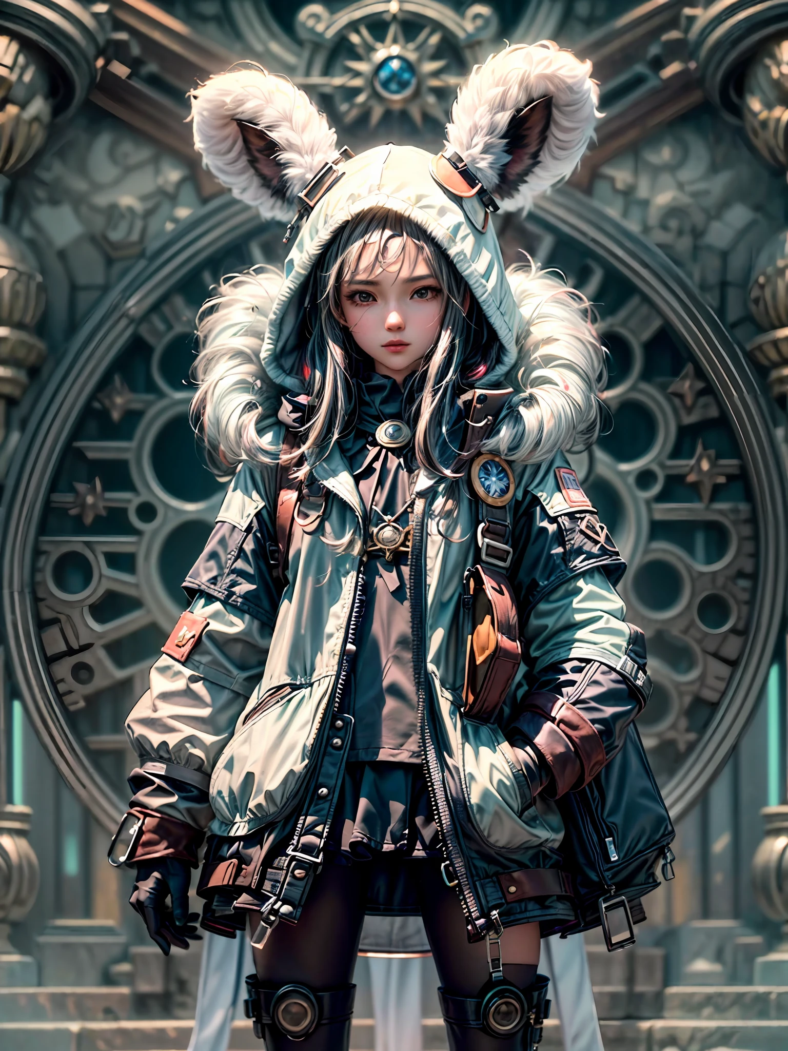 ((((adorable,captivating,enchanting,female)))),(top buns),((wearing hood,wearing leggings,wearing miniskirt,wearing backpack)),((wearing boots,wearing gloves,wearing blades)), (((fuzzy-logic, psychenautics, mysticism, urban-gothic, psychonaut, sci-fi, hi-fi, abstracted, quasi-organic, sacred geometrics, biomechanics, alchemical, isometrics))), (((most beautiful images in existence))), (masterpiece), (masterwork), ((top quality)), ((best quality)), ((highest quality)), ((high fidelity)), ((highest resolution)), ((highres)), ((hyper-detailed)), (((detail enhancement))), ((deeply detailed)), unity 8k, unreal 8k, octane render, awe inspiring, breathtaking, hdr, uhd, hdr, fhd, meticulous, intricate, intimate, nuanced, award winning, (((most beautiful artwork))), photon mapping, ray tracing, film grain, depth of field