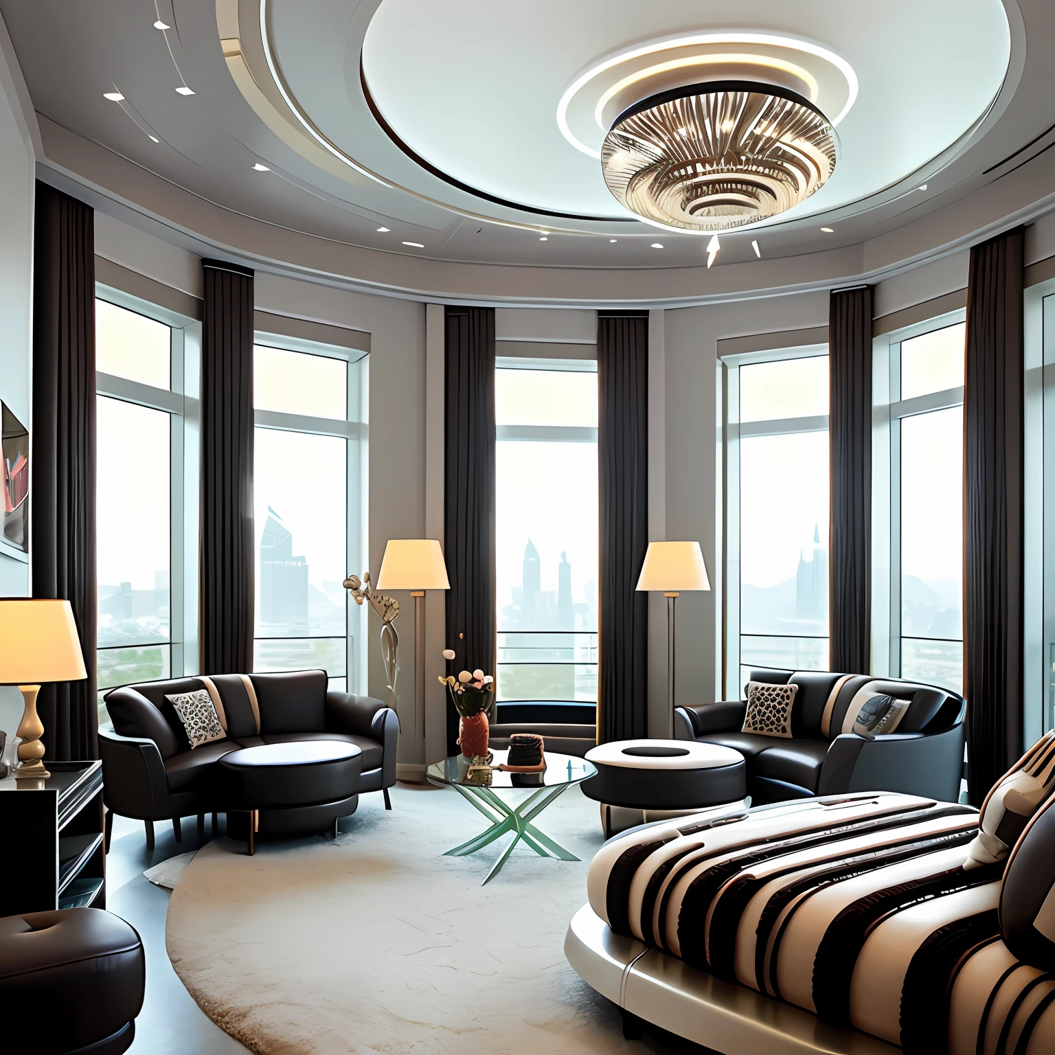 futuristic architectural digest photo of a (cozy upscale)++ (nutella chocolate chip milkshake deco oreo creme futurism)+ bedroom