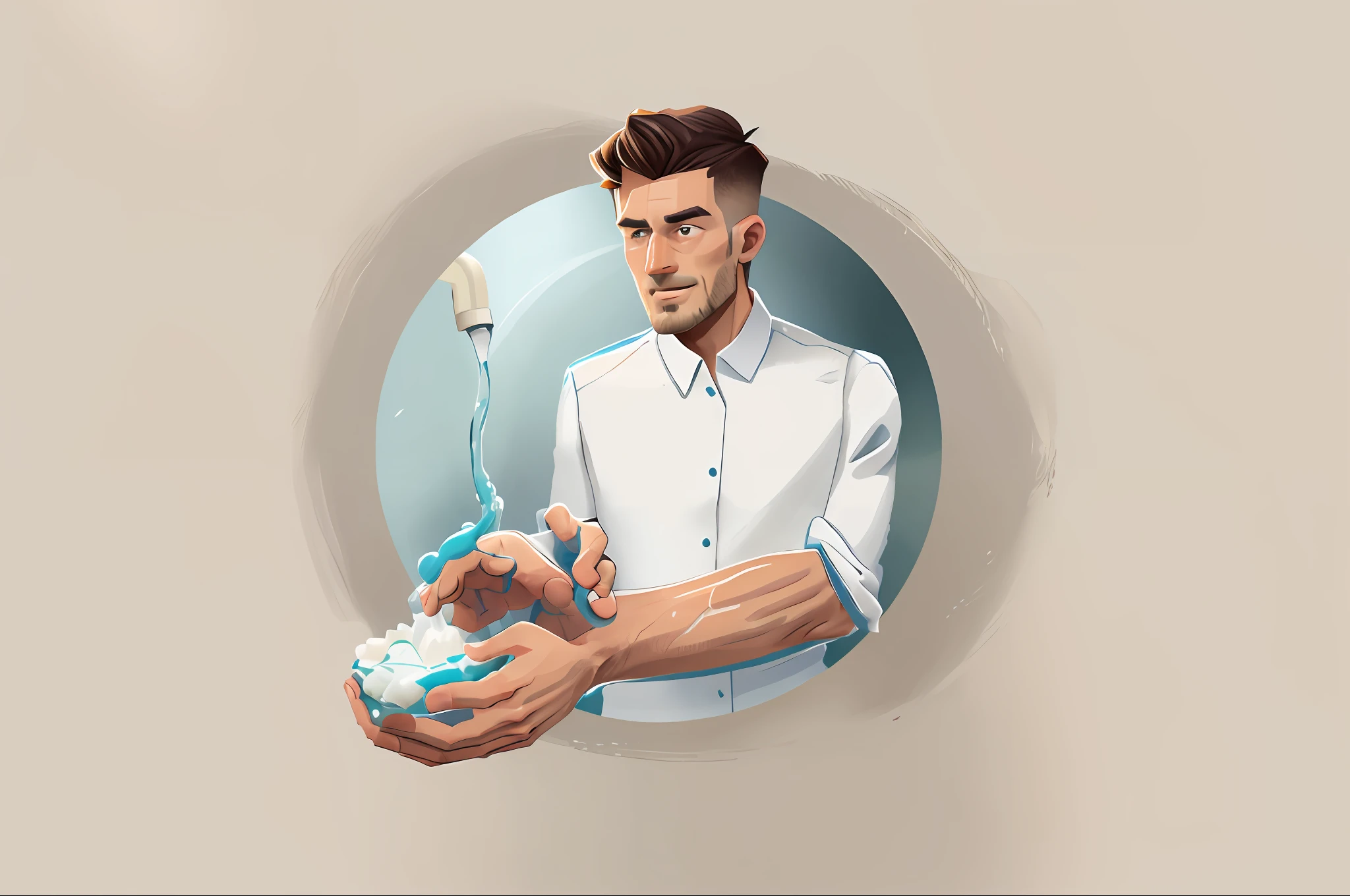 a man washing his hands with a soap, professional illustration,
