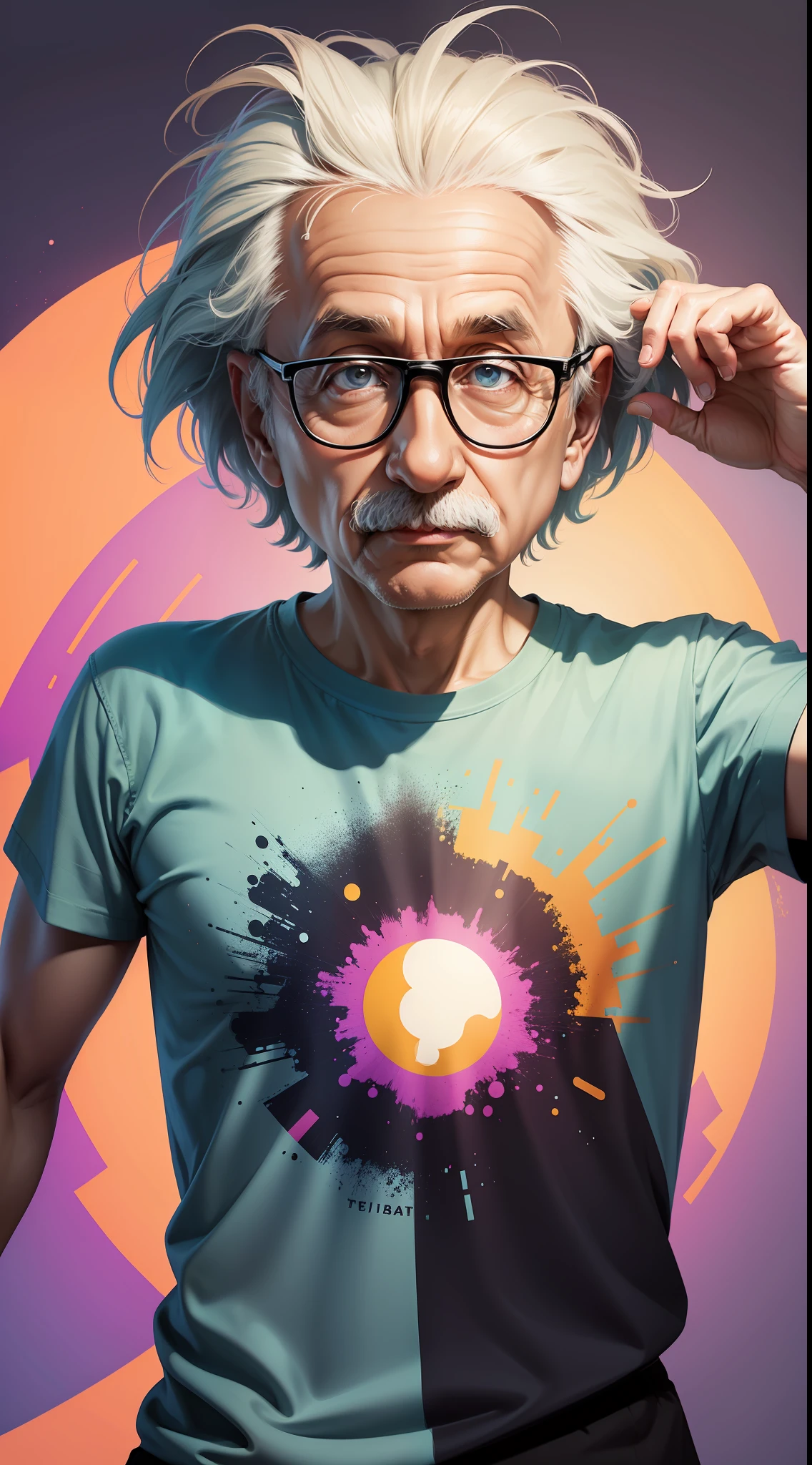 graphic design t shirt, flat design, Albert Einstein Theoretical physicist, New York street, colorful tones, highly detailed clean, vector image, professional photography, looking at an alien