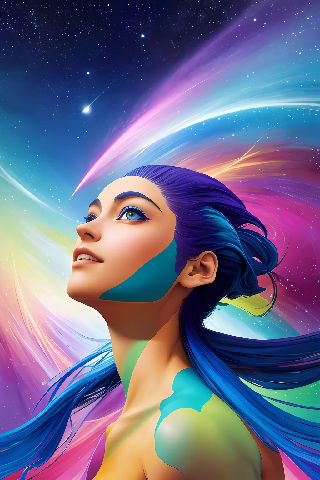 anime poster /(compositing)/,(colorido, dynamic pose), beautiful detailed cosmic eyes ,Rosto bonito e detalhado, Olhando para o Viewer, garota ,intrincadas roupas medievais, cabelos azuis, corte de cabelo longo elegante , determinado, Fundo medieval da rua, ,warm lighting, quebrar
| beautiful night sky | photo manipulation| beautiful composition, colorido e vibrante, exotic colors, contemporary impressionism, Yanjun Cheng pintura retrato, pintura iridescente, Perspective view 3/4, rosto bonito, lowangle),UHD, HDR, 8K, (Obra-prima:1. 5), tema escuro