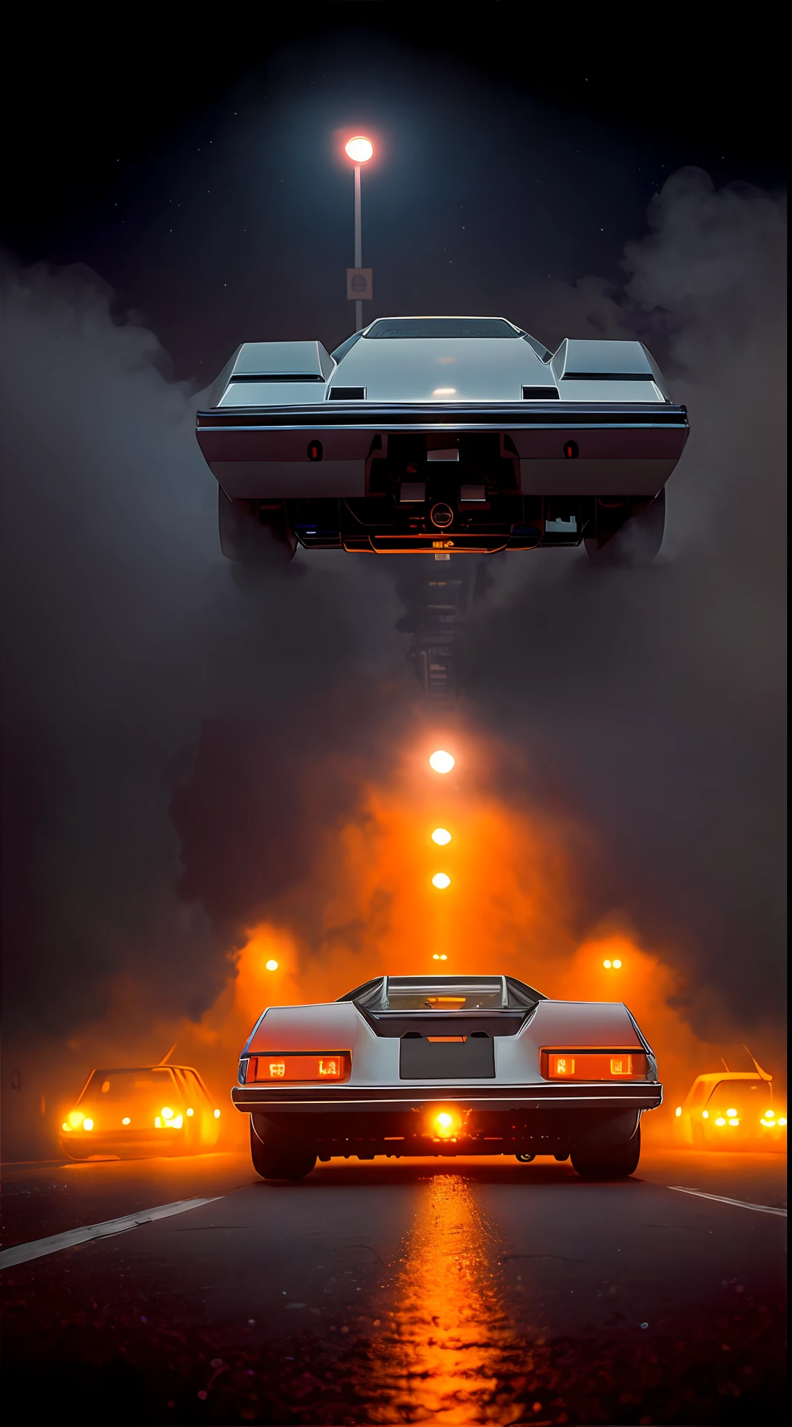 analog gloomy photo of a silver (Dome Zero car, ), racing down an avenue in a futuristic city at night, (neon:1.2), ((cyberpunk)), ((nighttime)), High Detail, Sharp focus, ((photorealism:1.2)), realistic, best quality, 8k, award winning, dramatic lighting, epic, cinematic, masterpiece, depth of field, volumetric lights, (ambient fog:1.3), dutch angle,