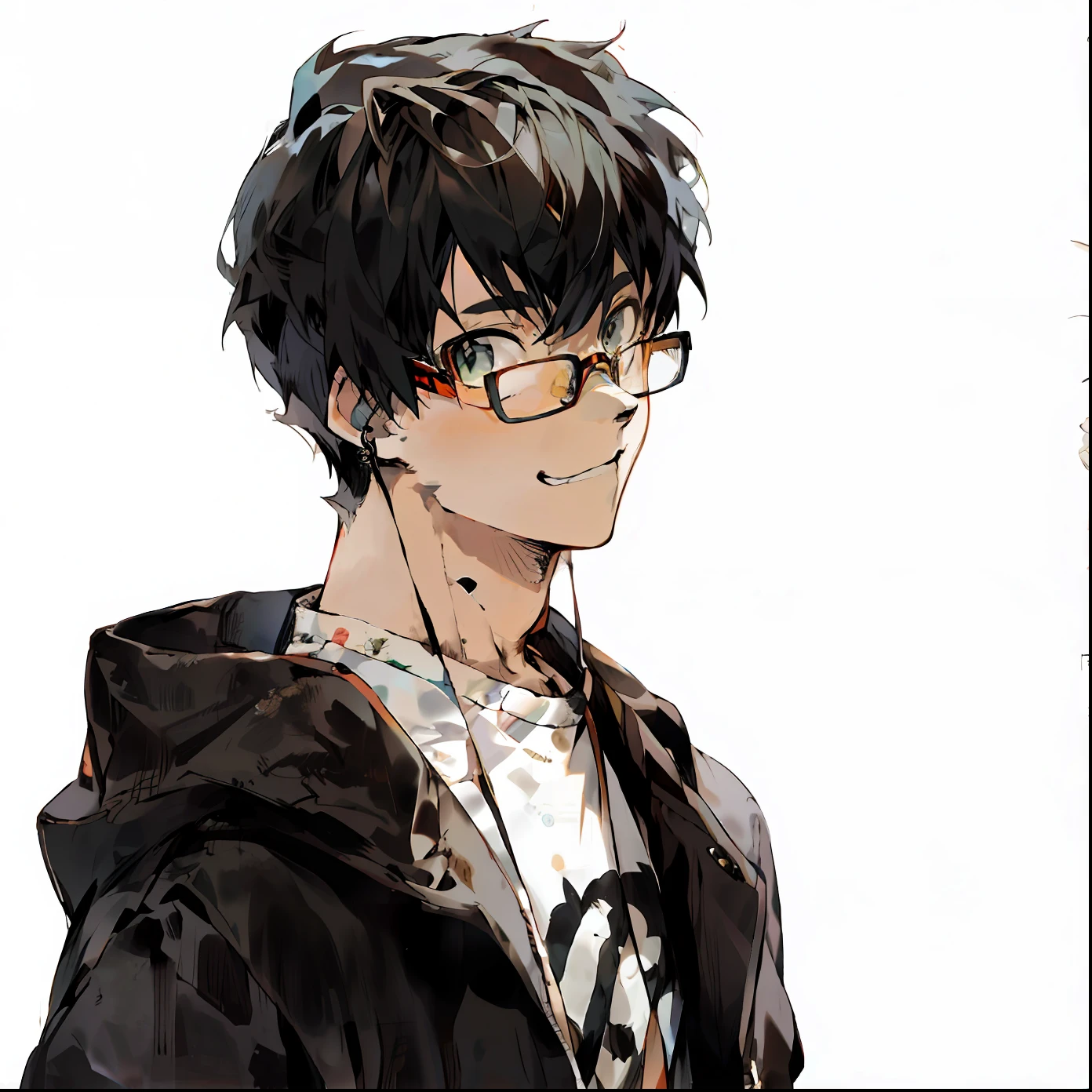 Close-up of man in glasses and t-shirt holding a giant panda, Lovely smile，Cheerful and lively，Anime boy, young anime man, Male anime style, as an anime character,  Clamp's comic book style, Anime Cute Boy inspired by Tohisa Okumura, male anime character, style of hajime isayama, With glasses, Q version anime style