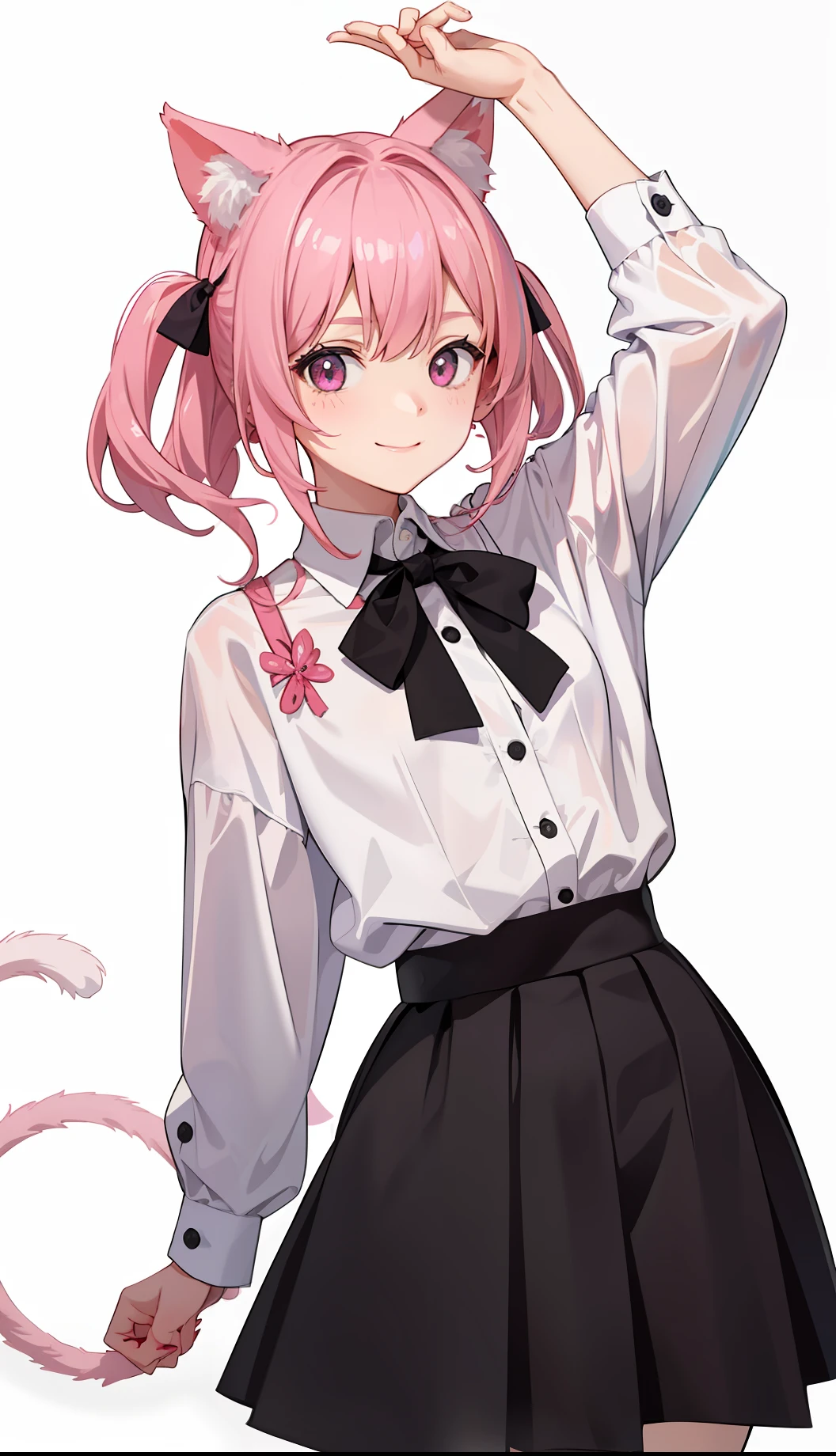 1girl in、A smile、The shirt、Blouse、skirt by the、(small tits)Chilarism、movement、A pink-haired、Cat's ears、