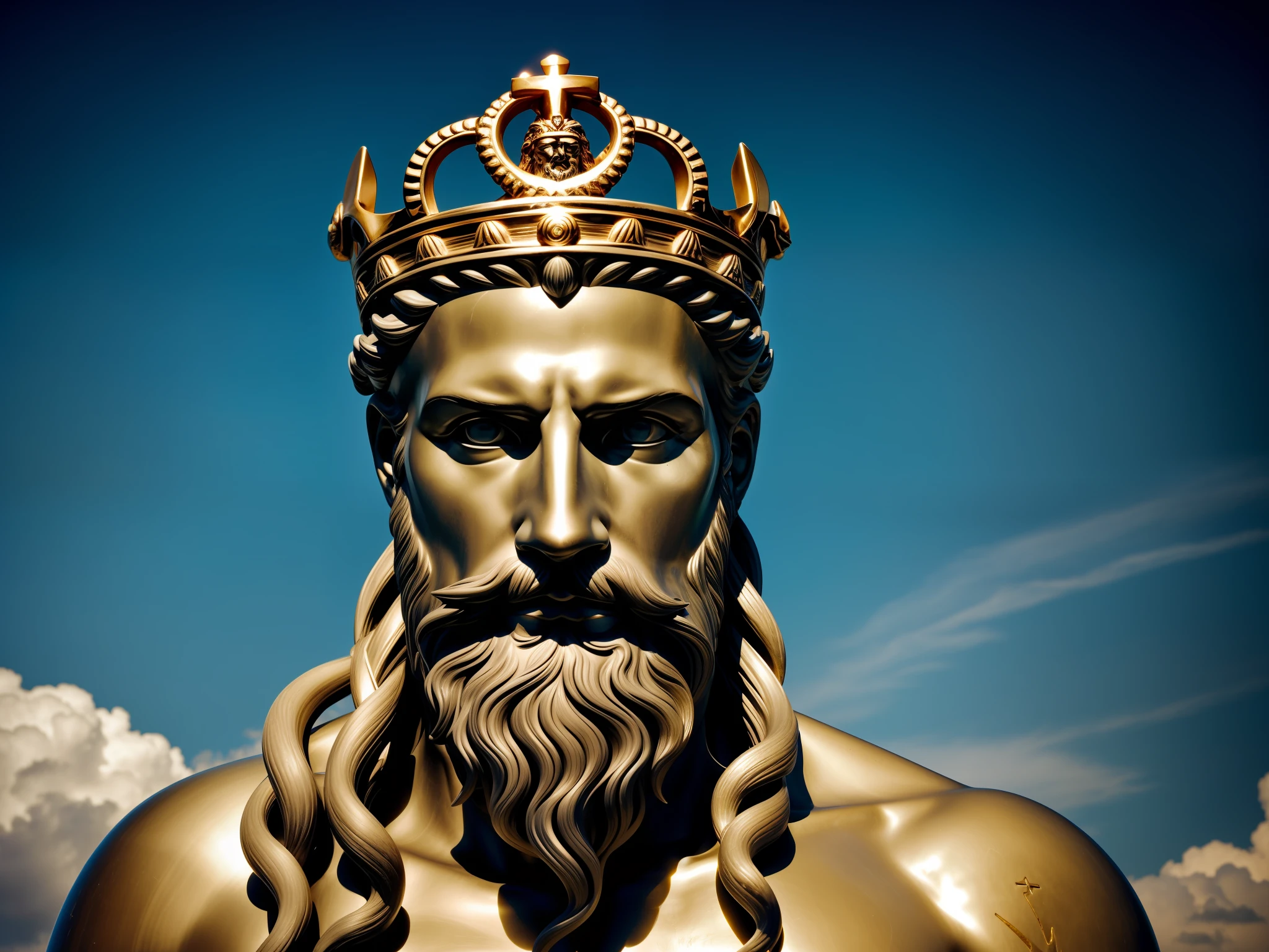 Image of a man with a crown on his head, O Deus Poseidon, Poseidon, Deus do Oceano, O Deus do Mar, O Deus Imperador da Humanidade, Retrato do Imperador da Humanidade, Furioso Deus Zeus, O Deus Zeus, Como um atlante, deus imperador, Rei do Mar, Retrato Zeus, Netuno