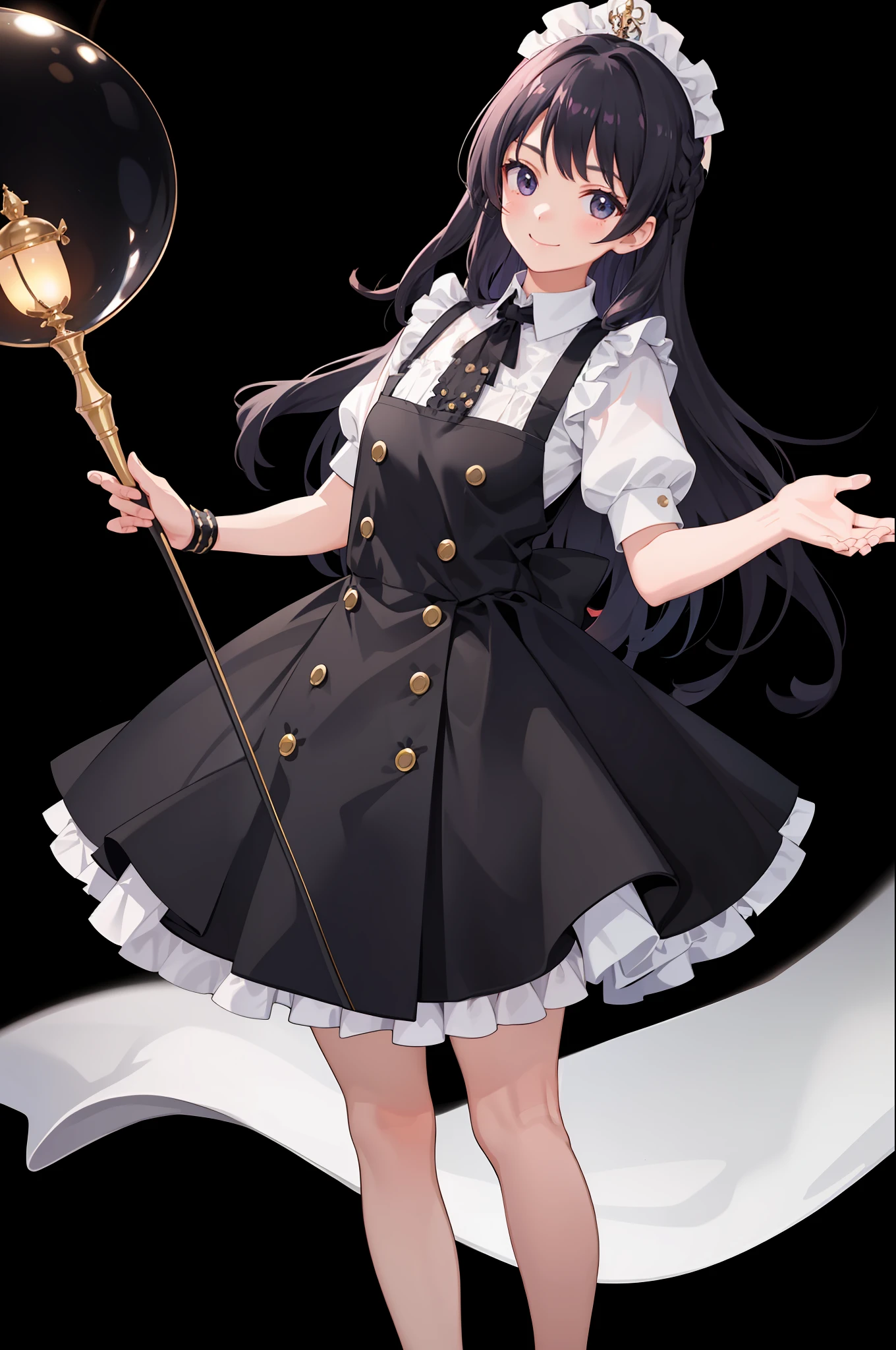 1girl in、A smile、A delightful、skirt by the、(small tits)Chilarism、doress、pinafore、Maids、hair adornments、