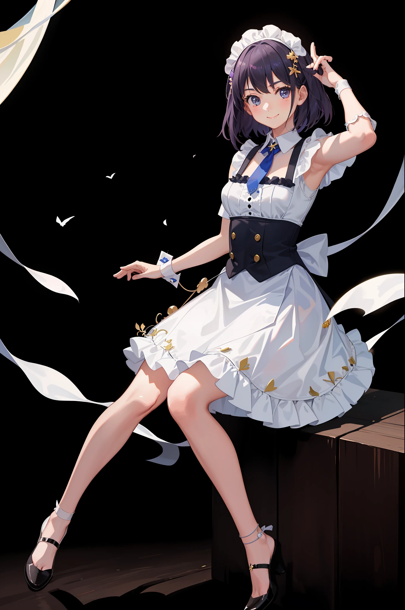1girl in、A smile、A delightful、skirt by the、(small tits)Chilarism、doress、pinafore、Maids、hair adornments、