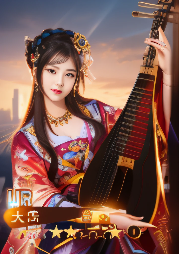 Close up portrait of woman holding musical instrument in hand, Riverside