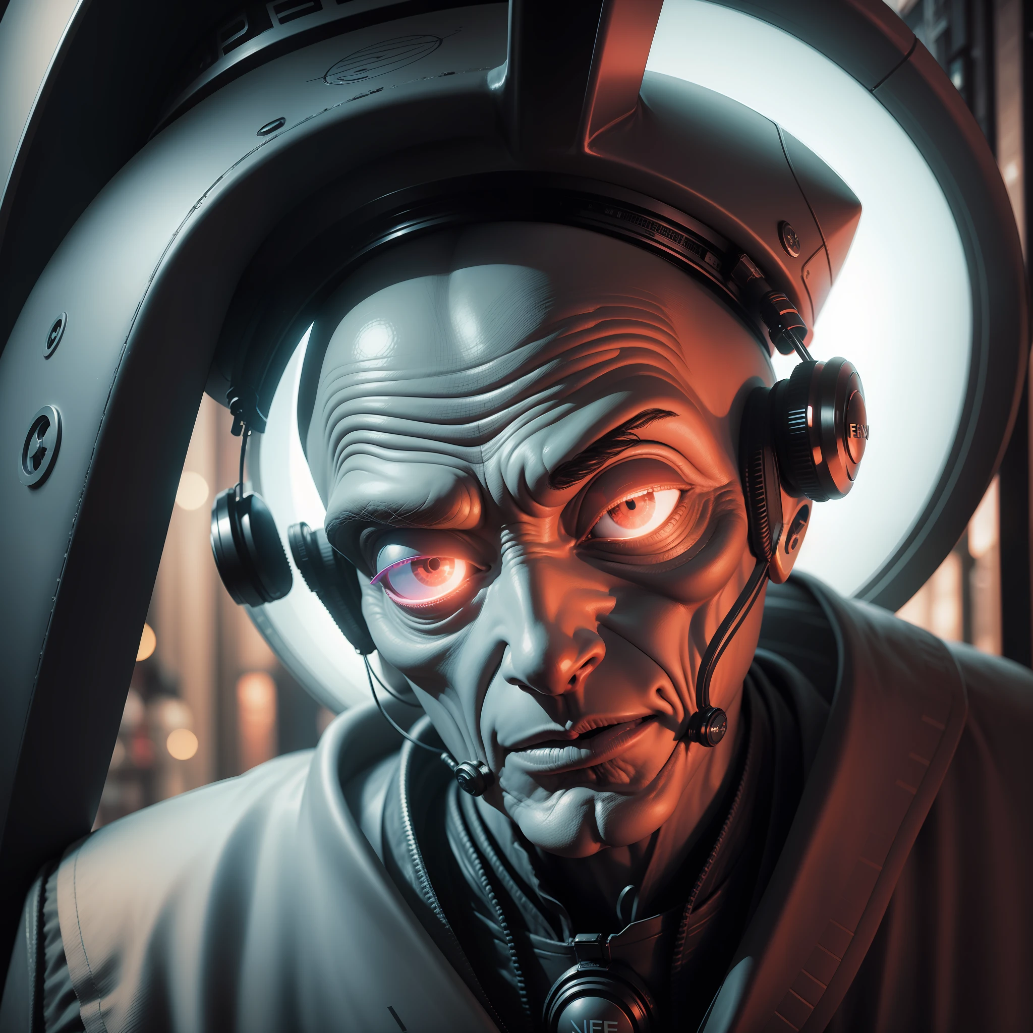 oppenheimer talking to an alien, graphic design, oppenheimer Theoretical, New York street, colorful tones, highly detailed clean, professional photography, oppenheimer looking at an alien