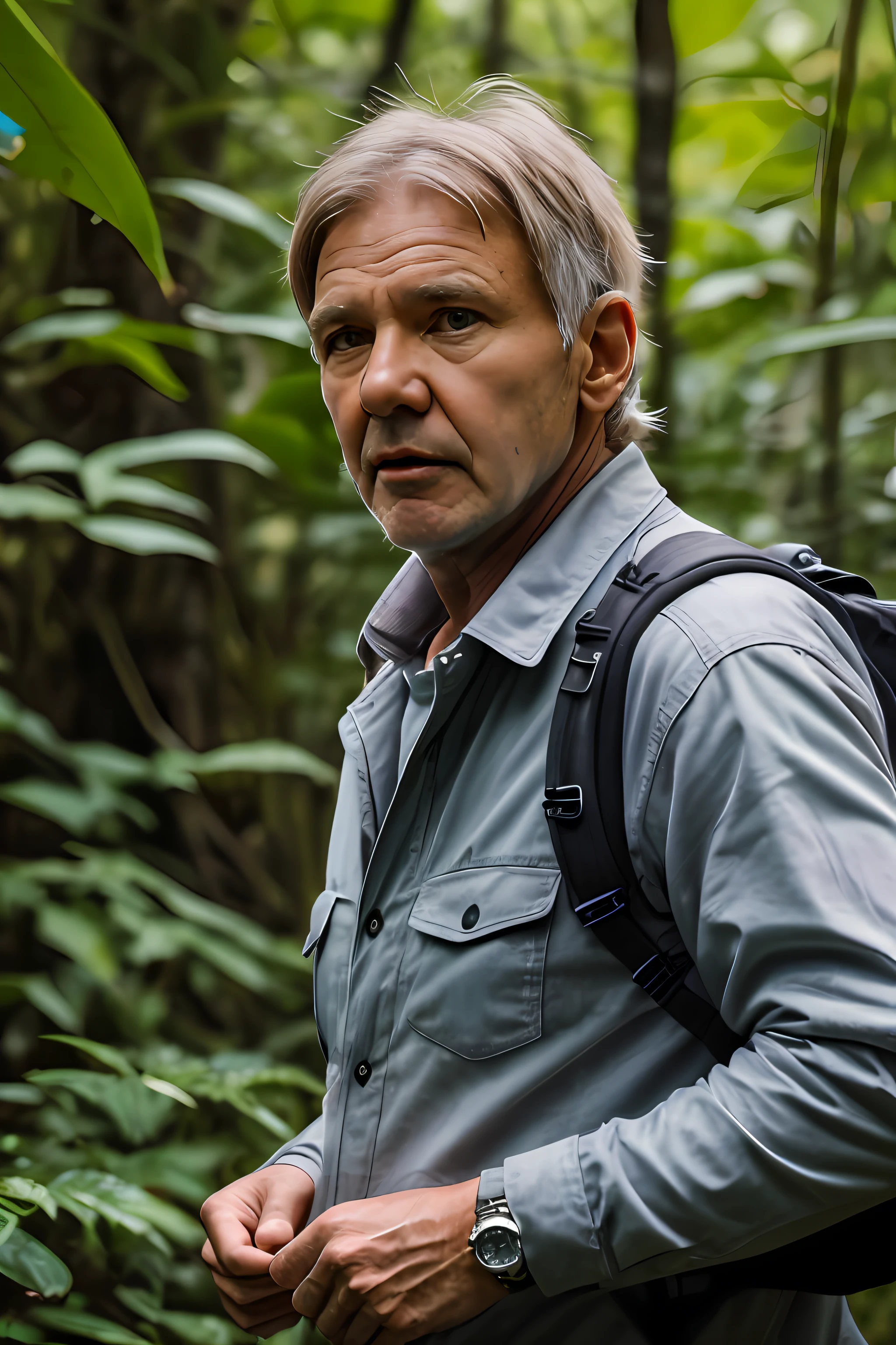 masterpiece, ((Harrison Ford )) walking through jungle at night among fireflies, (high detail:1.1), rough face, natural skin, high quality, beautiful eyes, (detailed face and eyes), (perfect face: 1.2), noise, extra, real photo, PSD, lamp film photography, sharp focus, contrast lighting, detailed skin, high resolution 8k, crazy detail, realistic, professional photography, 8k UHD, SLR camera, soft lighting, high quality, film grain, Fujifilm XT3