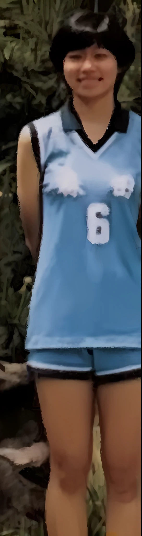 Woman in blue uniform holding baseball bat, legs showing, In shorts, zoomed out shot, Blue shorts, thighs thighs thighs thighs, thigh closeup, Exposed thighs!!!, wearing shorts and t-shirts, zoomed out full body, fit pic, middle shot waist up, zoomed out, Round thighs, booty shorts, knees tucked in, Short shorts