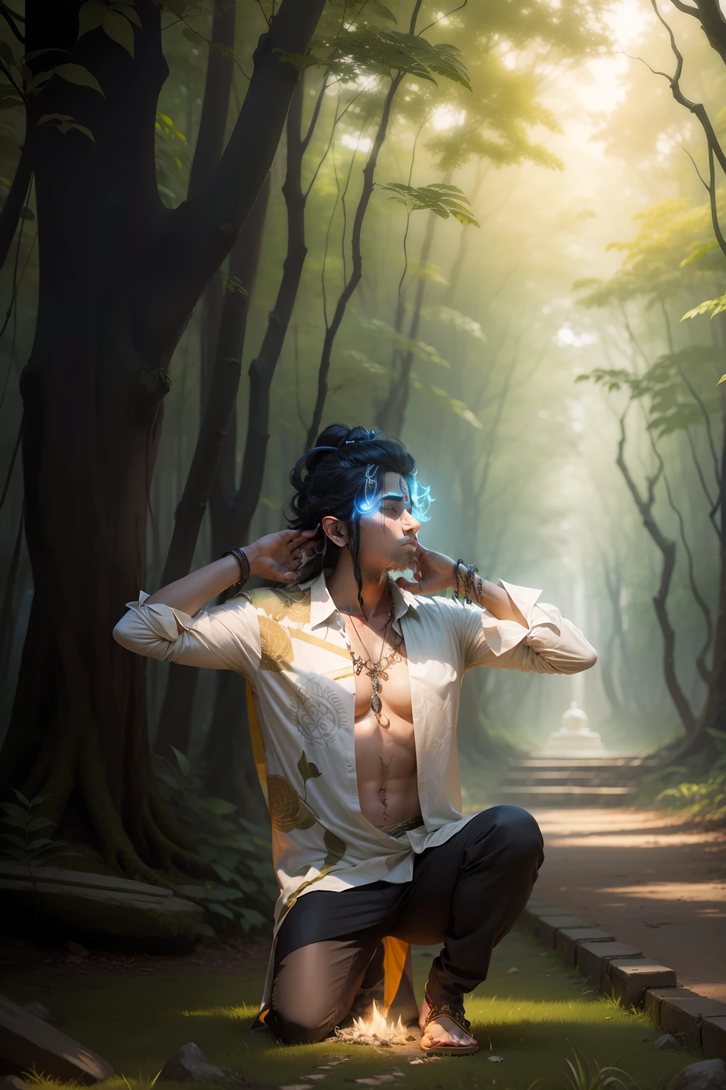 Change background outdoor forest behind the lord Shiva realistic face