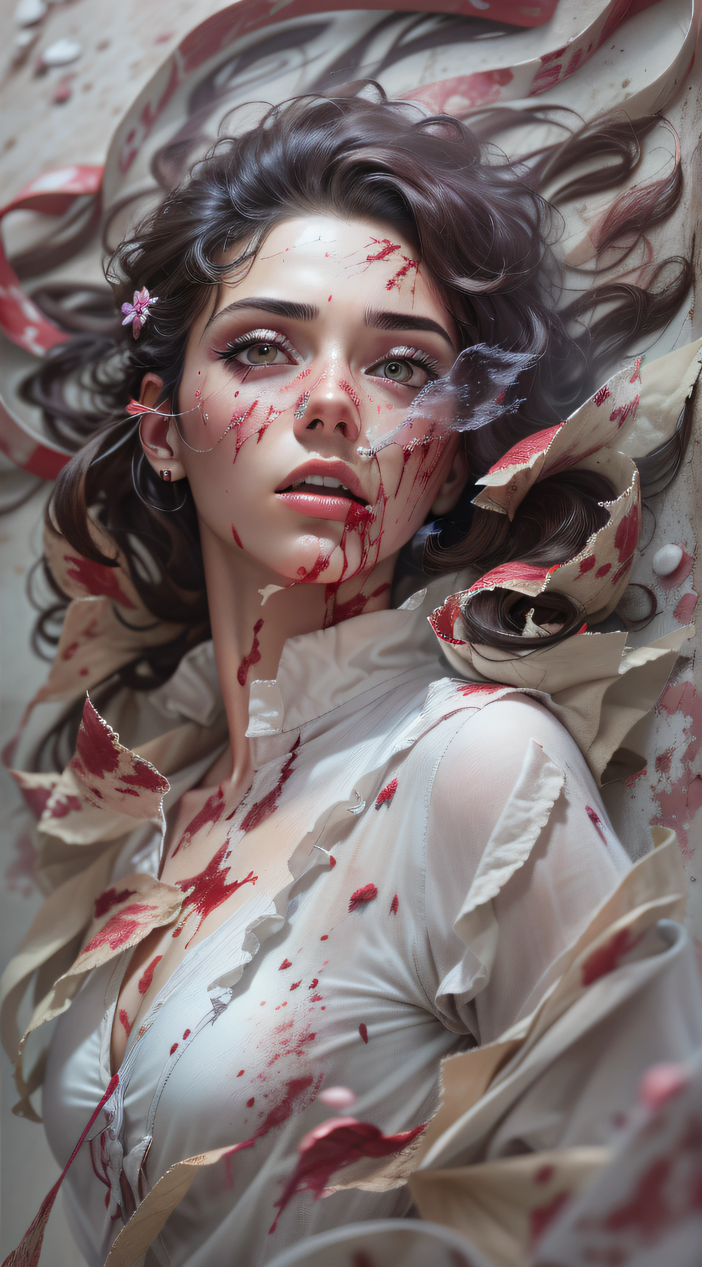 Woman with blood on face and head, arte de fantasia hiperrealista