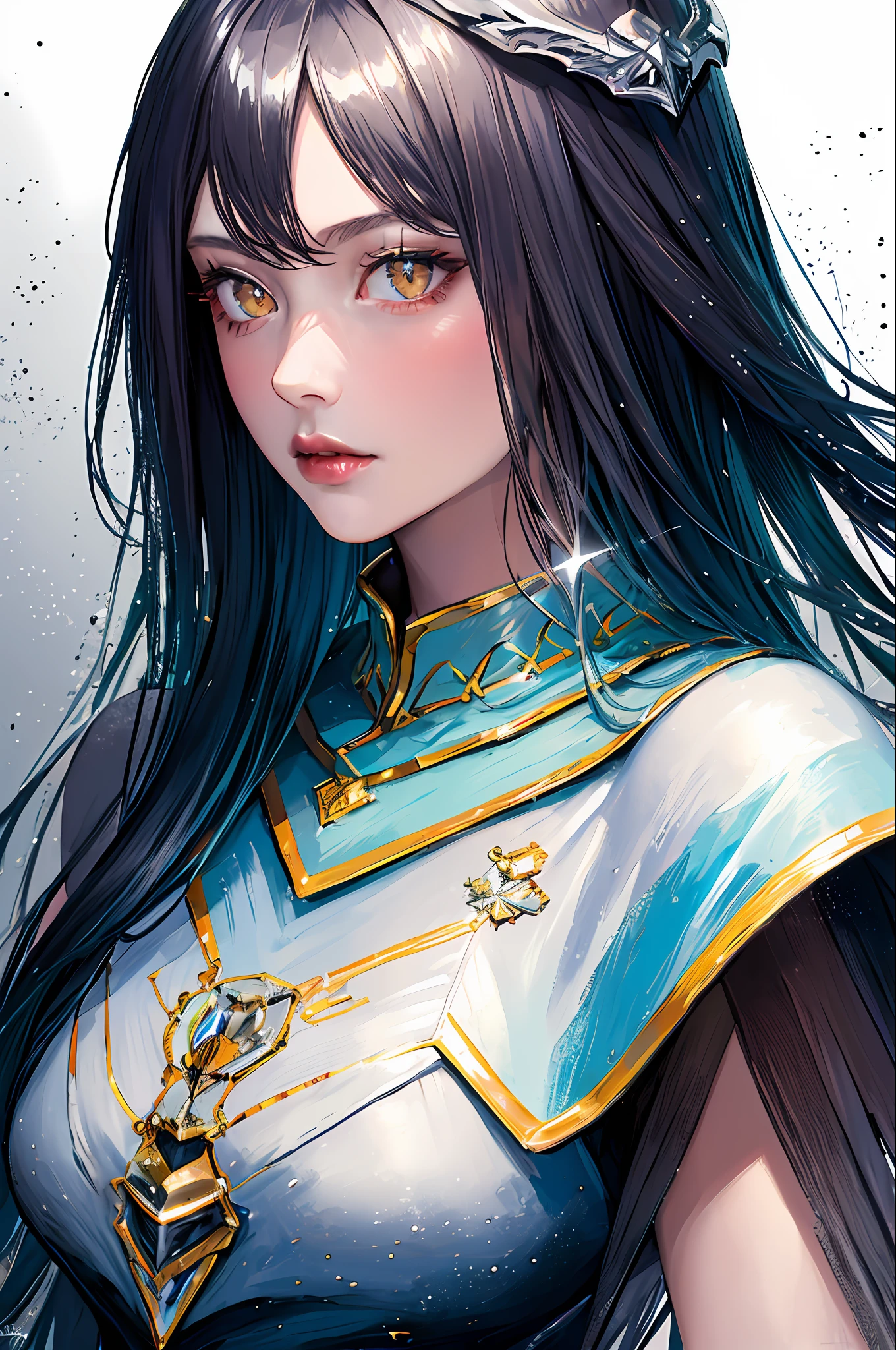 (masterpiece, top quality, best quality, official art, beautiful and aesthetic:1.2), cateyes,1girl, solo, armour, magic, light particles, upper body, extreme detailed, highest detailed, optical mixing, playful patterns, lively texture, unique visual effect