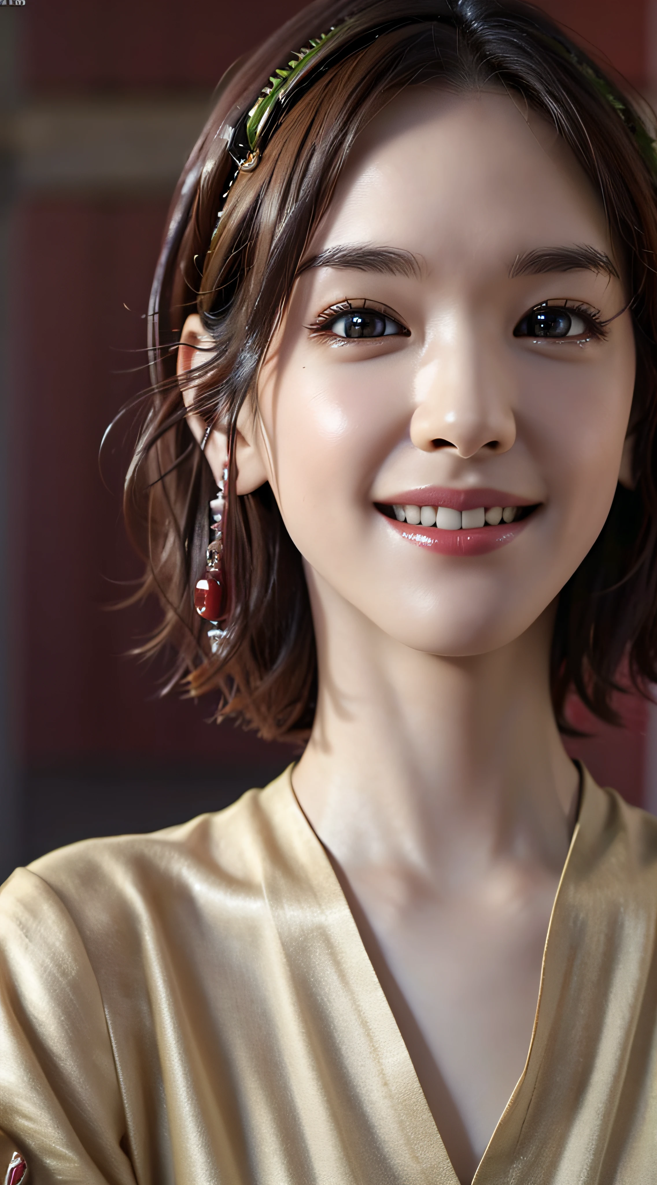 Smiling, (Stanford:1.5), Up close, Masterpiece, Best quality, Raw photo, Photorealistic, Face, Incredibly ridiculous, Beautiful girl, Cute, Short hair, Depth of field, High resolution, Ultra detail, Fine detail, Very detailed, Very detailed eyes and face, Sharp pupils, Realistic pupils, Sharp focus, Cinematic lighting