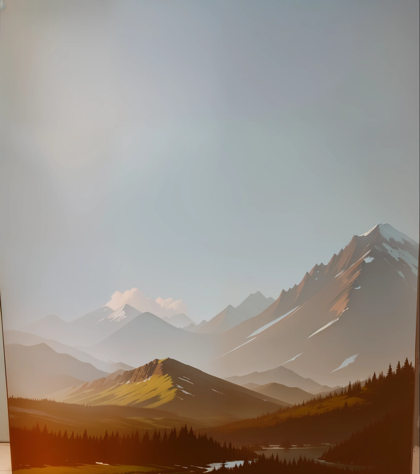 behind is a mountain, a big forest, a big mountain in the background, oil painting, 1 bog mountain