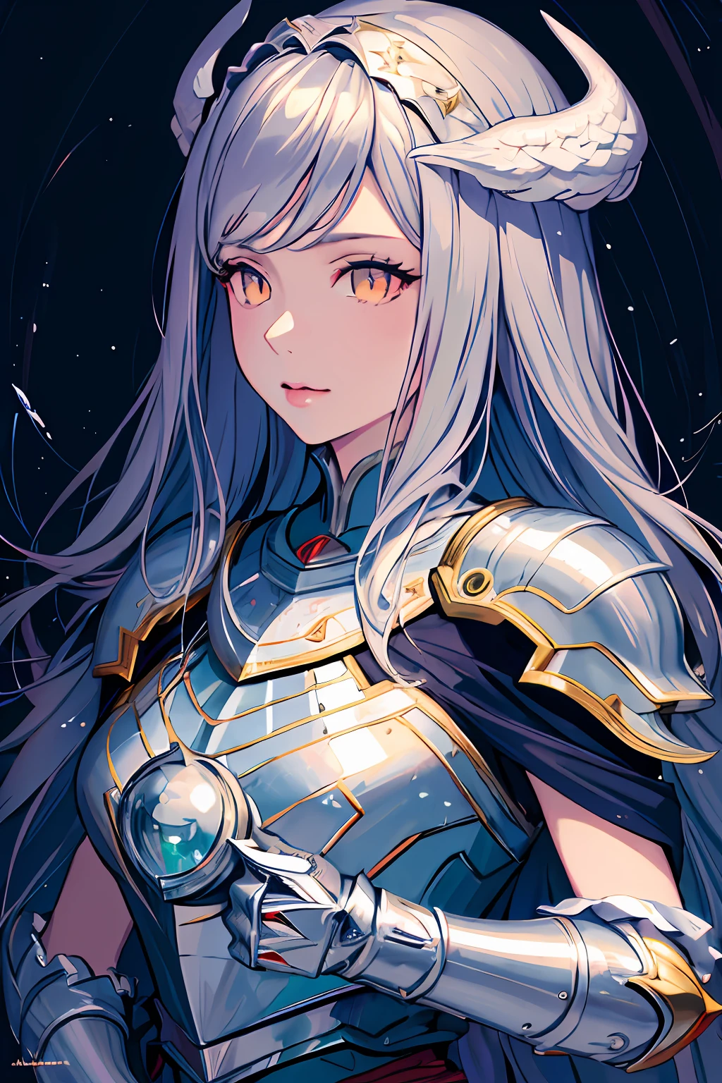 (masterpiece, top quality, best quality, official art, beautiful and aesthetic:1.2), cateyes,1girl, solo, armour, magic, light particles, upper body, extreme detailed, highest detailed, optical mixing, playful patterns, lively texture, unique visual effect