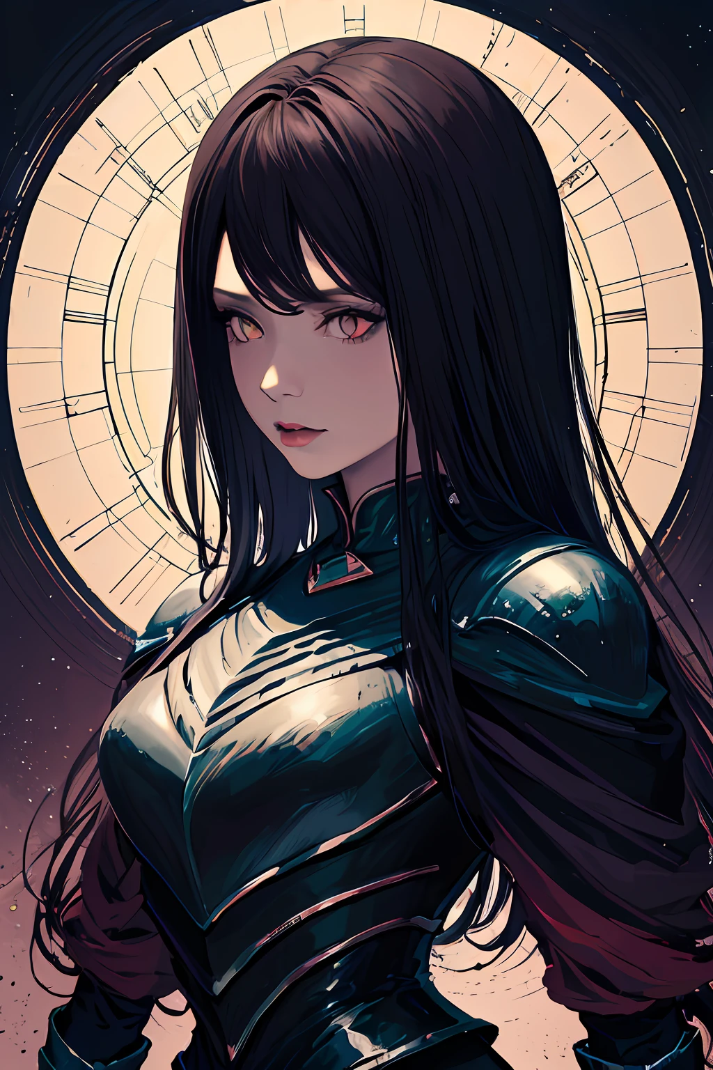 (masterpiece, top quality, best quality, official art, beautiful and aesthetic:1.2), cateyes,1girl, solo, armour, magic, light particles, upper body, extreme detailed, highest detailed, optical mixing, playful patterns, lively texture, unique visual effect, ((dark fantasy)), (darker colours:1.3)