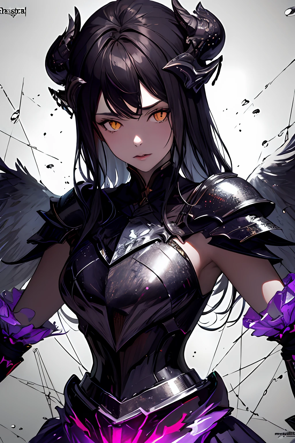 (masterpiece, top quality, best quality, official art, beautiful and aesthetic:1.2), cateyes,1girl, solo, armour, magic, light particles, upper body, extreme detailed, highest detailed, optical mixing, playful patterns, lively texture, unique visual effect, ((dark fantasy)), (darker colours:1.3)