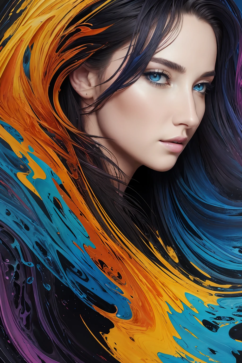 Colorful beautiful girl: a giru 28-years old, messy hair, oil painting, nice perfect face with soft skinice perfect face, blue yellow colors, light purple and violet additions, light red additions, intricate detail, splash screen, 8k resolution, masterpiece, cute face,artstation digital painting smooth veryBlack ink flow: 8k resolution photorealistic masterpiece: intricately detailed fluid gouache painting: by Jean Baptiste Mongue: calligraphy: acrylic: watercolor art, professional photography, natural lighting, volumetric lighting maximalist photoillustration: by marton bobzert:, complex, elegant, expansive, fantastical, wavy hair, vibrant, Best quality details, realistic, High definition, High quality texture, epic lighting, Cinematic film still, 8k, soft lighting, anime style, masterful playing card border, random Colorful art, oil painting, blue yellow colors, light purple and violet additions, light red additions, intricate detail, splash screen, 8k resolution, masterpiece, artstation digital painting smooth veryBlack ink flow: 8k resolution photorealistic masterpiece: intricately detailed fluid gouache painting: by Jean Baptiste Mongue: calligraphy: acrylic: watercolor art, professional photography, natural lighting, volumetric lighting maximalist photoillustration: by marton bobzert:, complex, elegant, expansive, fantastical, vibrant