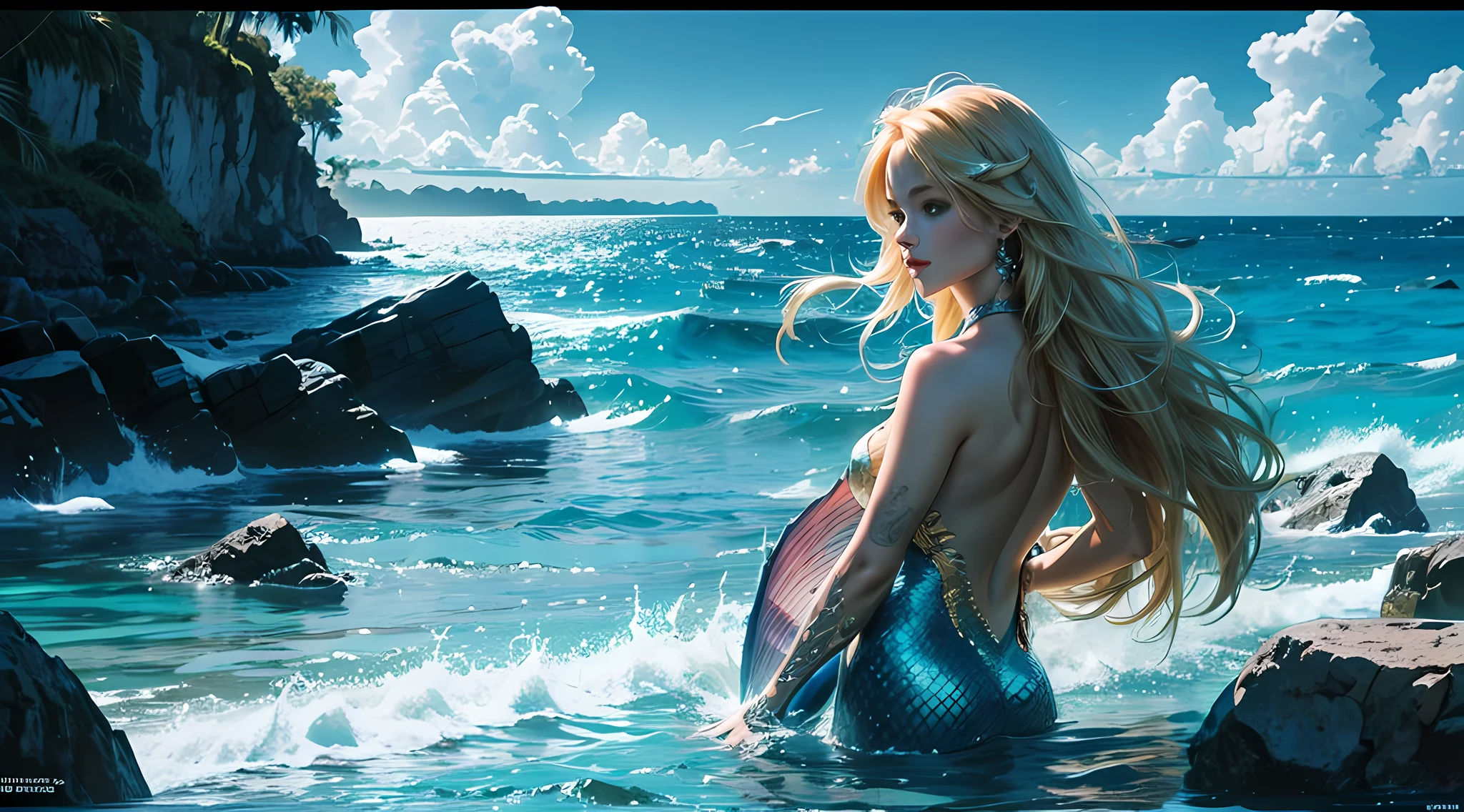 a beautiful mermaid with blonde hair, ultra detailed, ultra HD, 8K